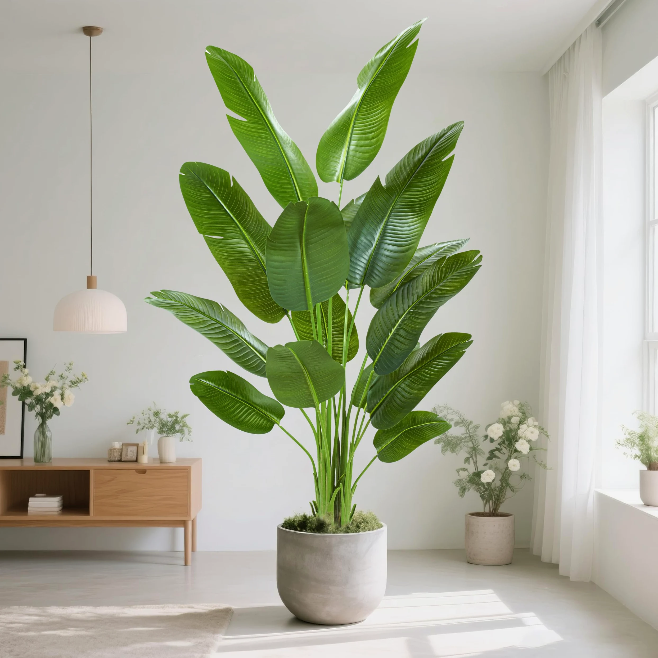 Plante Artificielle Oiseau de Paradis 210cm - Grande Plantes Bananier Artificielle Interieur avec Pot Blanc, Fausses Arbre Artificiel Parfaites pour Décoration d'Intérieur de Bureau ou Salon ou Maison