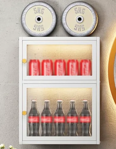Armoire murale moderne avec porte en verre, solution de rangement peu encombrante pour salle de bain, bureau, salle à manger, salon, cuisine