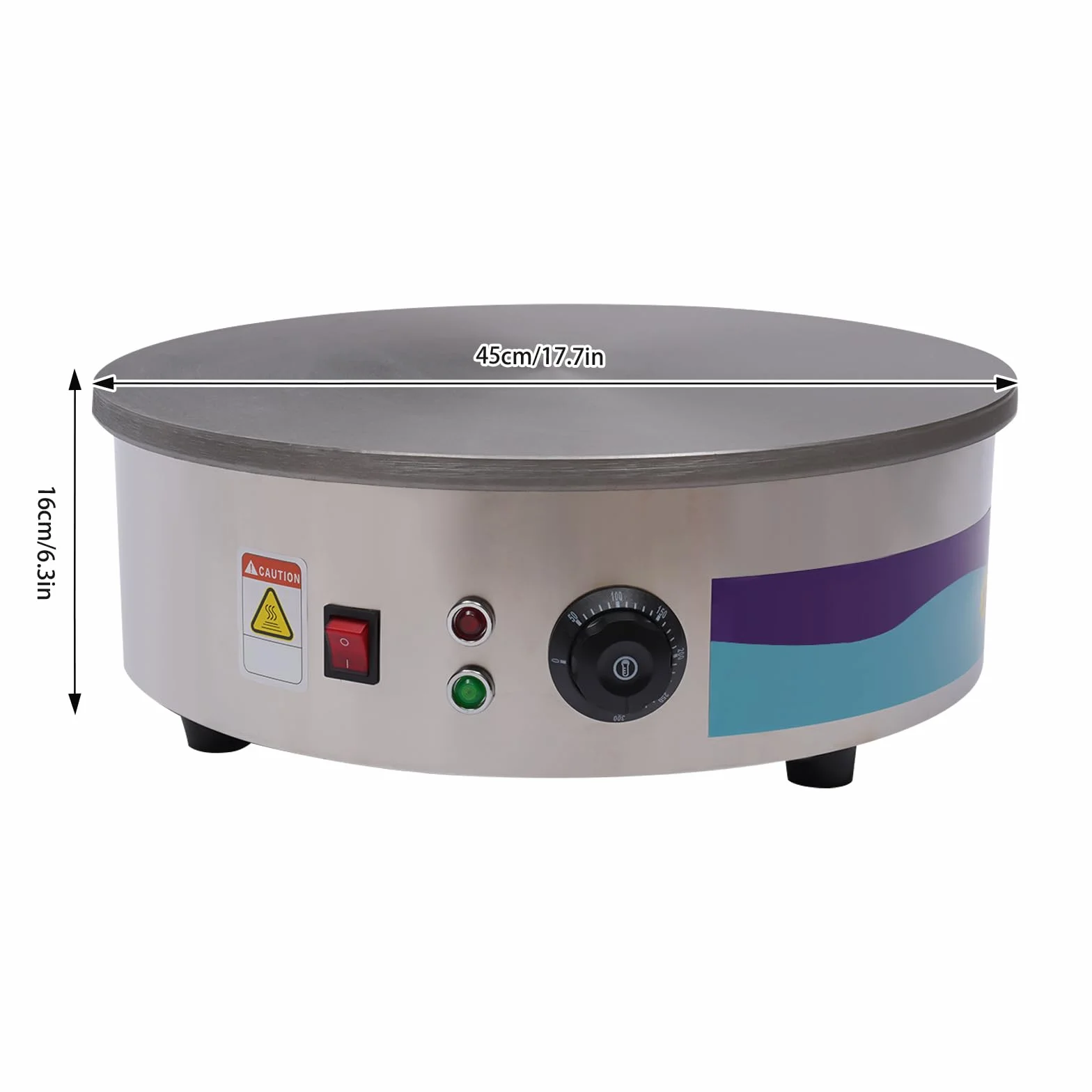 Crêpière électrique à crêpes en acier inoxydable 2800 W 45 cm 220 V professionnel commercial pour crêpes, plaque en acier inoxydable, spatule, distributeur, crêpes, omelettes