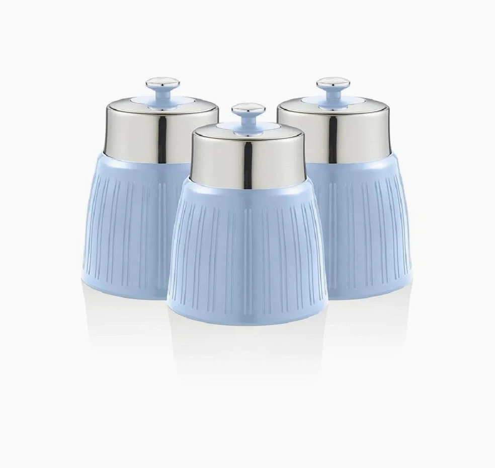 SWAN SWKA1024CN Retro Lot de 3 boîtes hermétiques avec couvercle hermétique, grande capacité, couvercle chromé, bleu