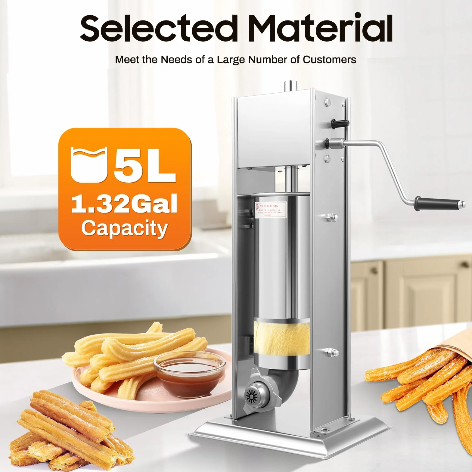 Machine à churros professionnelle en acier inoxydable – Machine à churro commerciale d'une capacité de 5 l avec 6 buses, utilisation manuelle pour la maison et le commerce