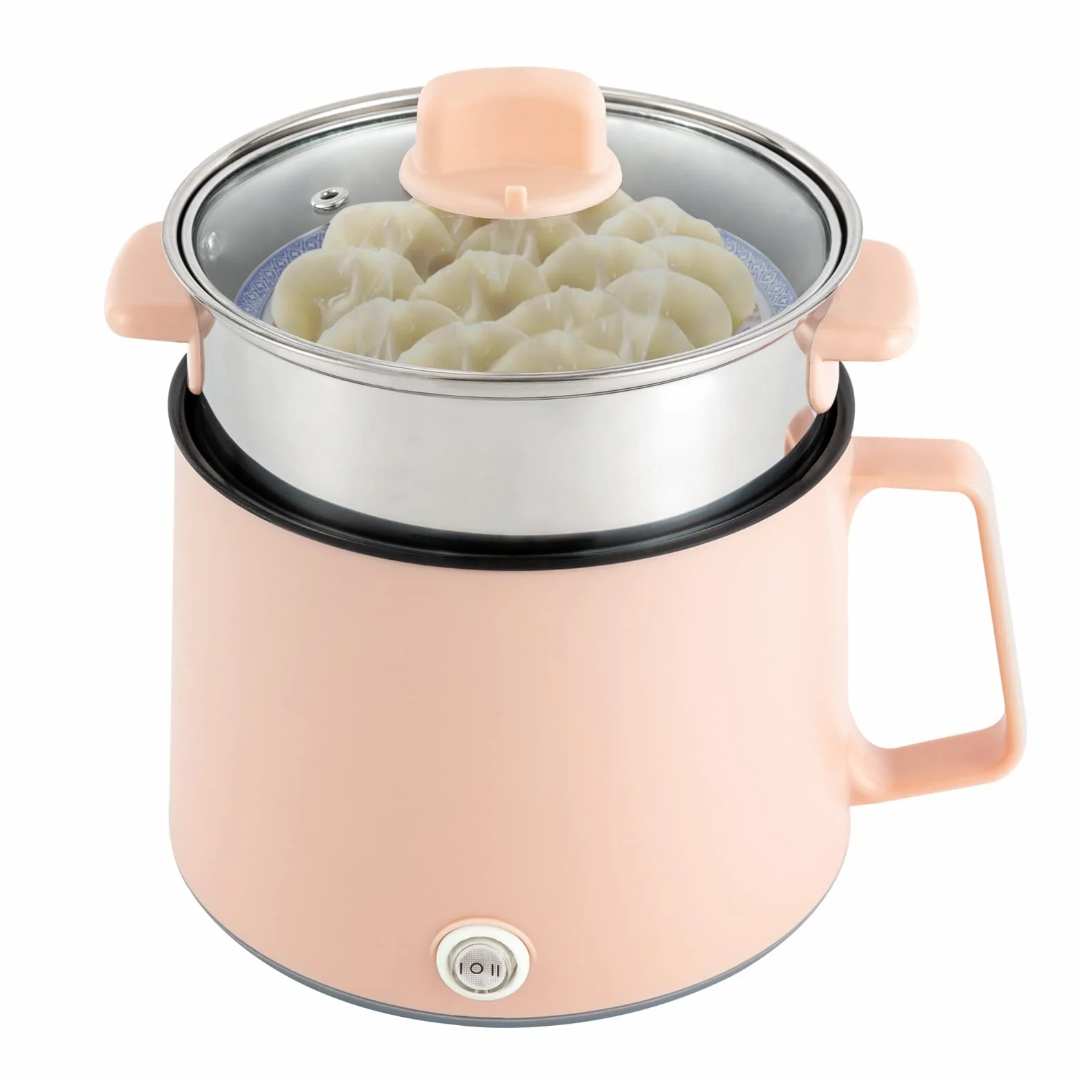 Appareil à Fondue Electrique Portable Thermostat RéGlable Couche Panier Vapeur RevêTement AntiadhéSif PoignéE RéSistante Chaleur Multifonction Fromage Chocolat Hot Pot Fondue (Rose)