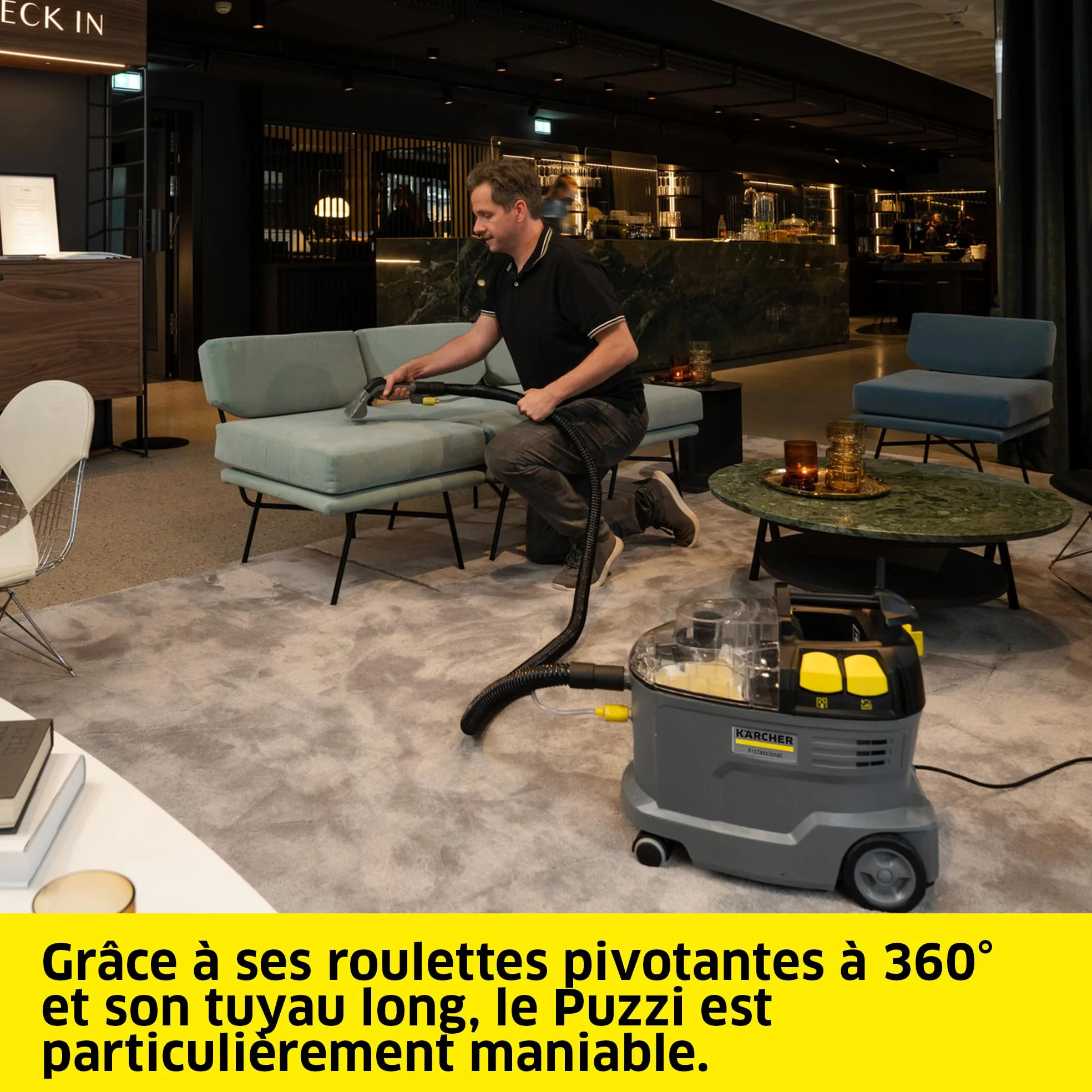 Kärcher Injecteur-extracteur Puzzi 8/1, pour tissus d'ameublement et surfaces textiles, réservoir d'eau : 8 l, rendement de surface : 12-18 m²/h, poids : 8,6 kg, buse ergonomique
