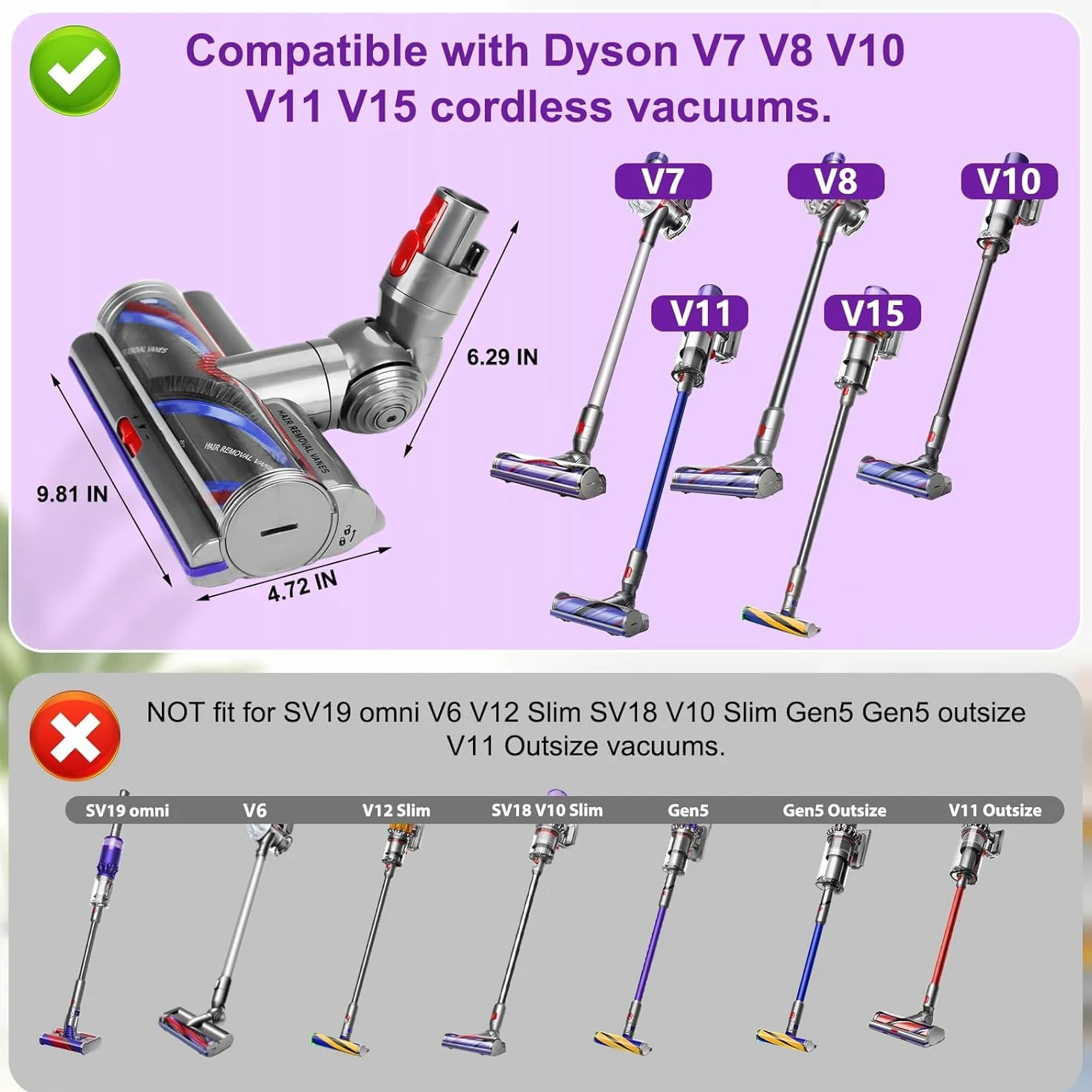 Brosse Torque Drive pour Dyson V11 V15 V10 V8 V7 SV10 SV11 SV12 SV14 SV15 SV22 SV25 Tête Motorisée Brosse Turbine pour Dyson Pièce de Rechange Nettoyage des Tapis et Sols Durs