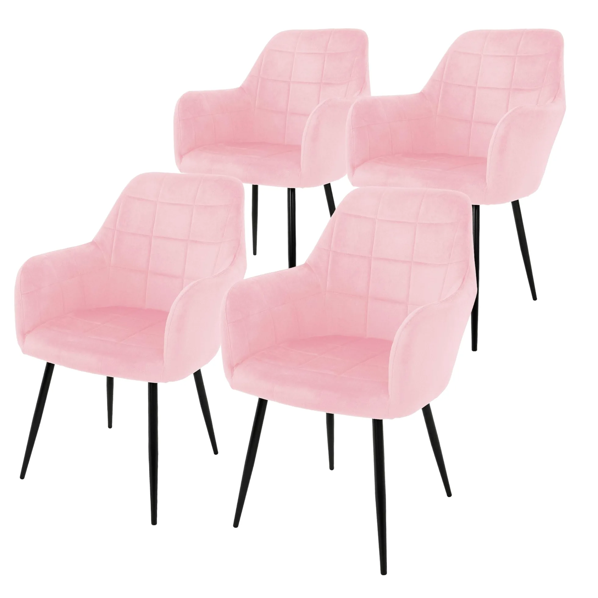 ECD Germany Lot de 4 Chaises de Salle à Manger - Assise Siège Rembourrée en Velours - Structure en Métal - Fauteuil avec Accoudoirs - Chaise de Salon - Chaises de Réception pour Bureau - Rose