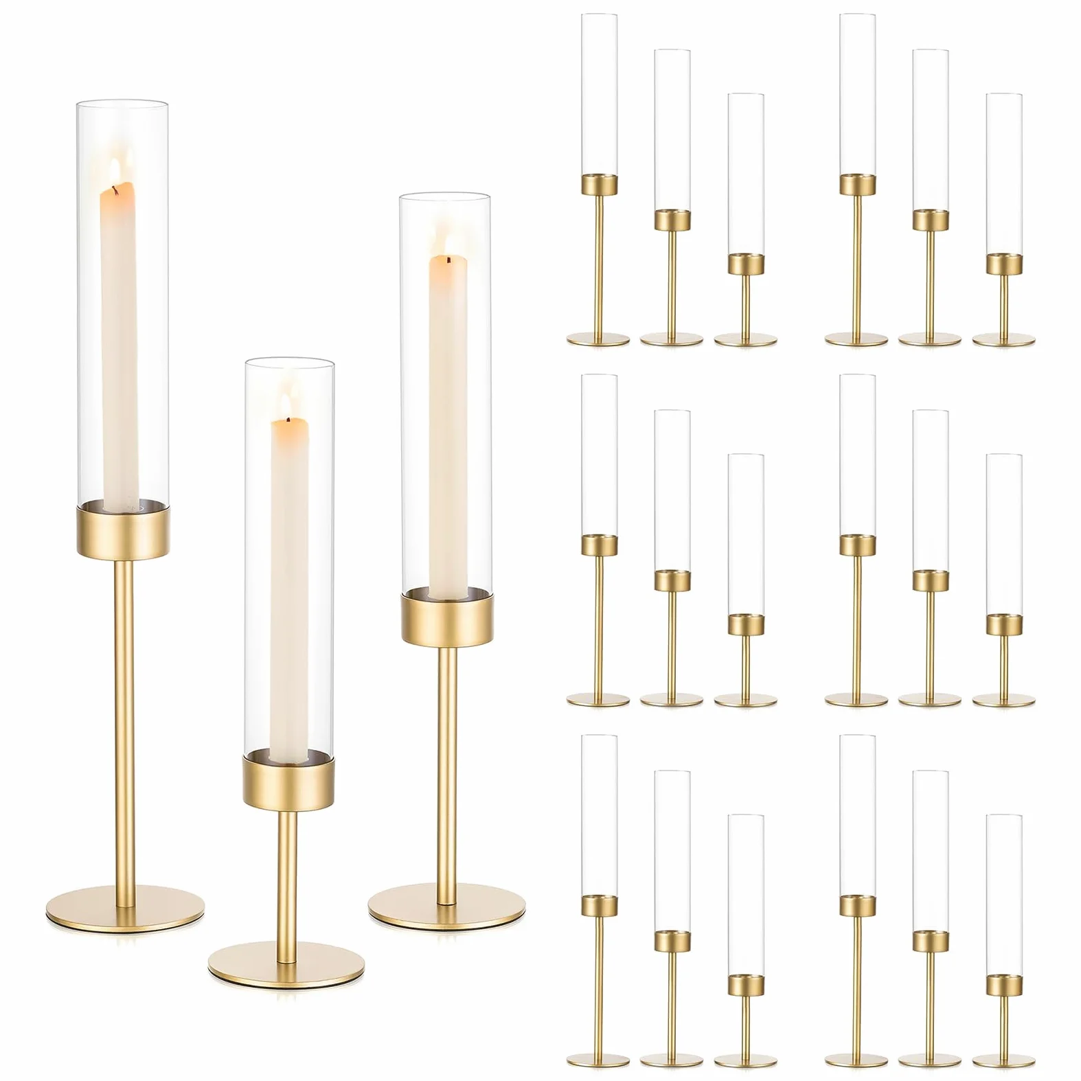 Sziqiqi Bougeoir Hurricane pour mariage : bougeoirs dorés 18 pièces pour centres de table – Bougeoir en verre pour fête et événement