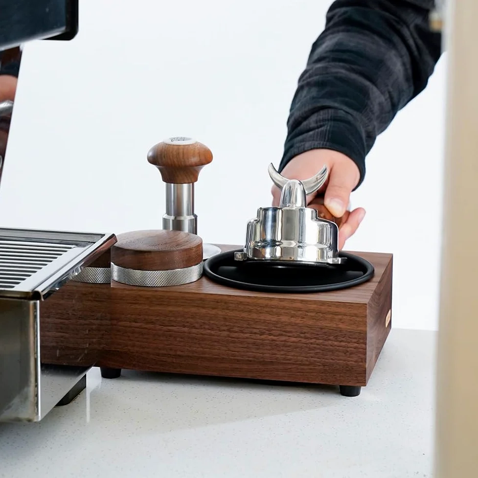 watchget Knock Box Boîte à frapper en bois avec station de tamper pour expresso, boîte de rangement pour café 51/54/58 mm, distributeur de café, accessoires expresso en bois