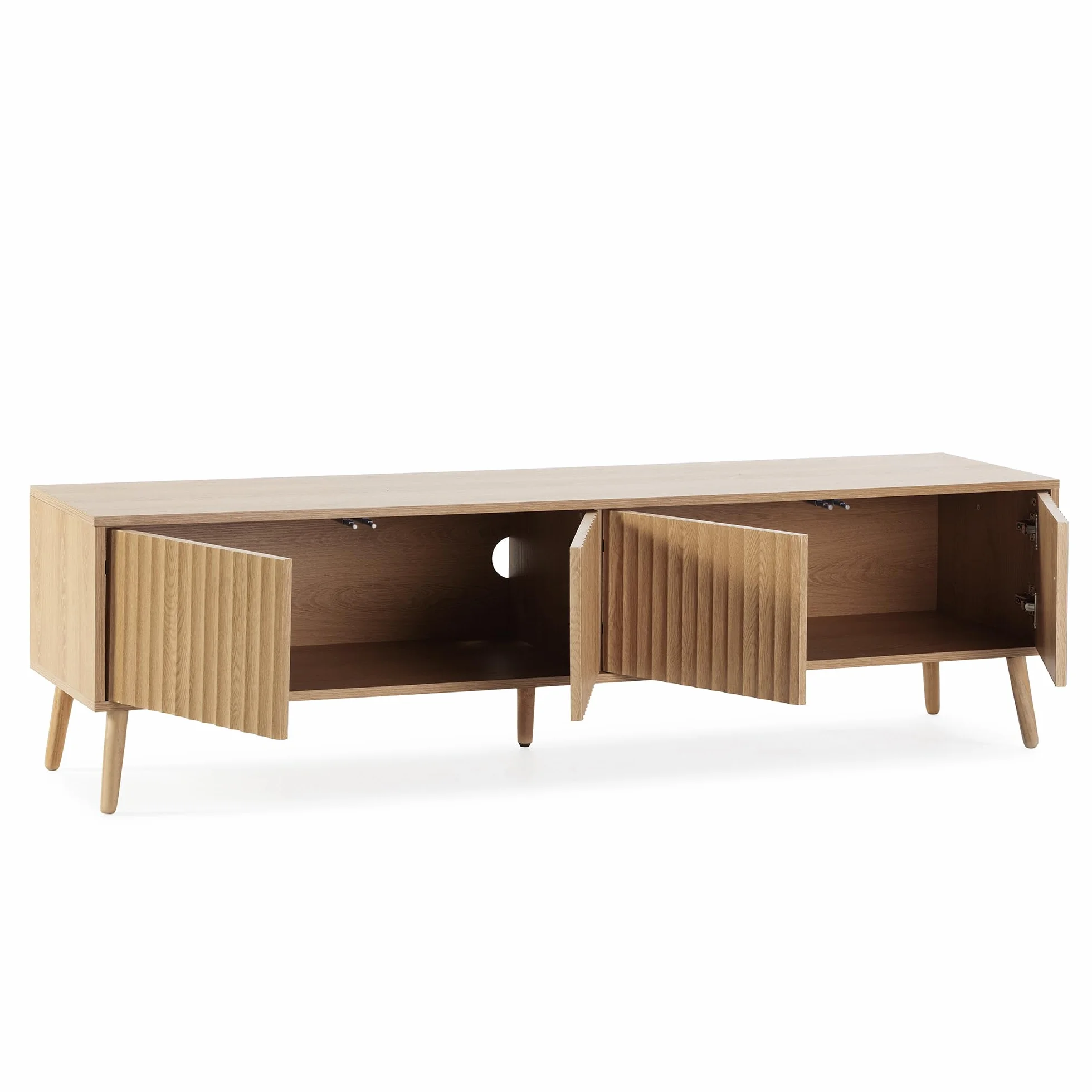 HOMN LIVING Meuble TV Lluvia 4 Portes Coloris chêne, 160 cm (Largeur) 40 cm (Profondeur) 45 cm (Hauteur)