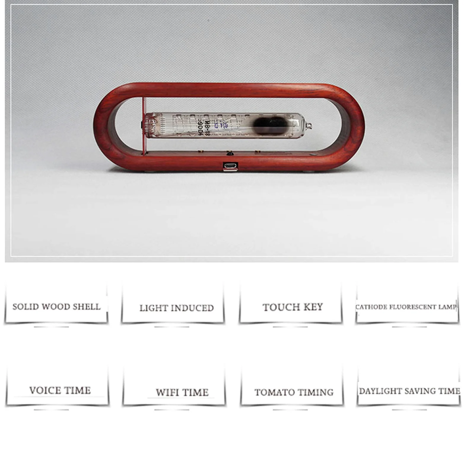Cadeaux personnalisés, Horloge de Bureau à Tube sous Vide, capteur de lumière à Tube Fluorescent, Horloge à LED, Horloge à Tube Nixie en Bois Massif, touchez Le Bouton, p