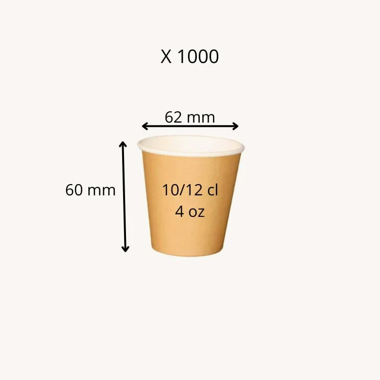 Générique 1000 gobelets en carton kraft brun 10/12 cl tasses jetables pour boissons chaudes ou froides 4 oz 100 ml