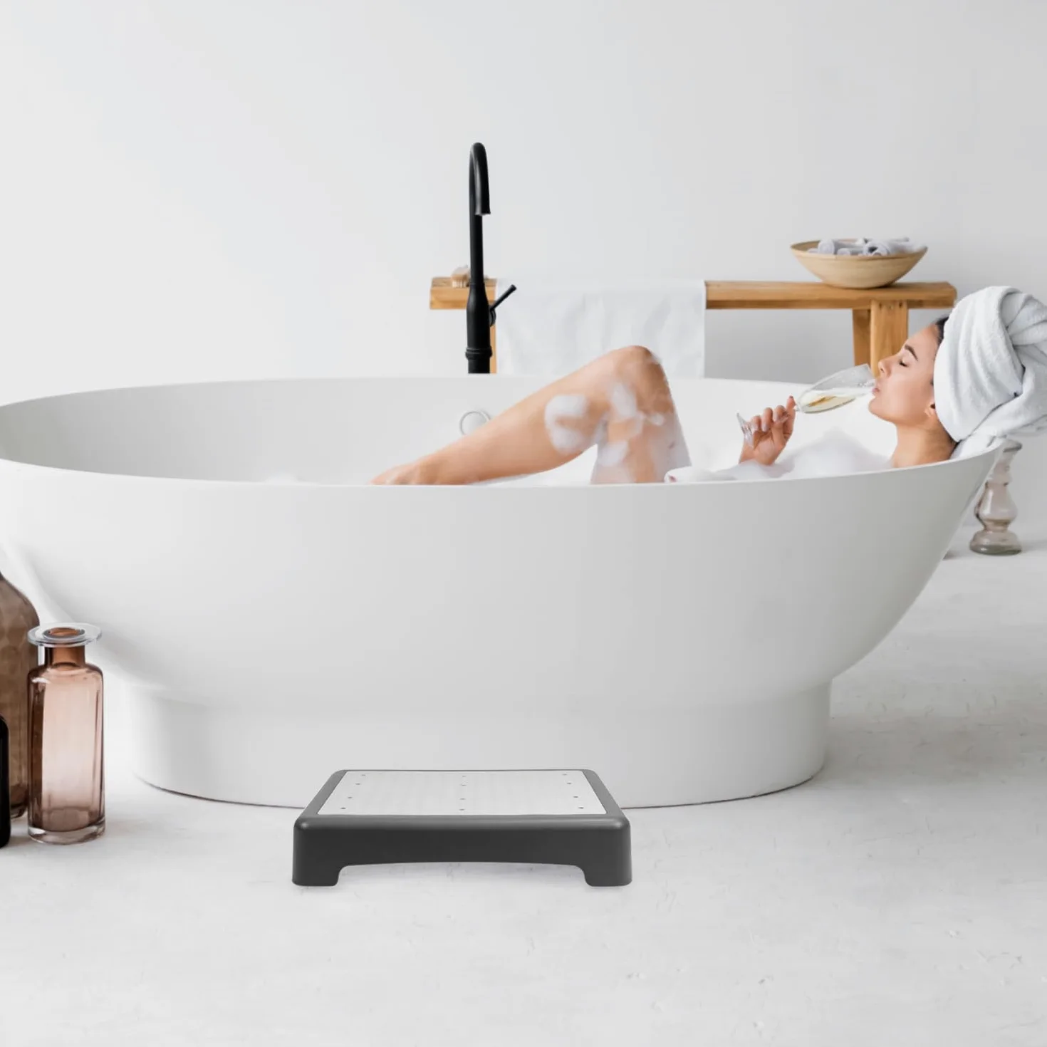 QWORK® Marchepied antidérapant 9 cm - jusqu'à 220 kg de capacité - pour Personnes âgées, Douche, Baignoire, Voiture, extérieur