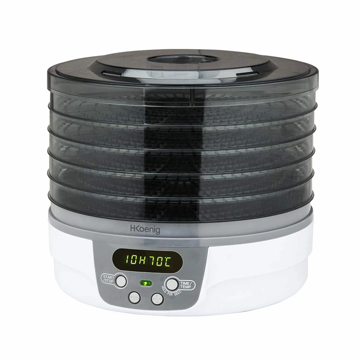 H.Koenig Déshydrateur Alimentaire électrique de nourriture DSY700, 5 Plateaux transparents Amovibles, Température réglable 35-75°C, Minuterie 24h, Séchage Aliments, Blanc