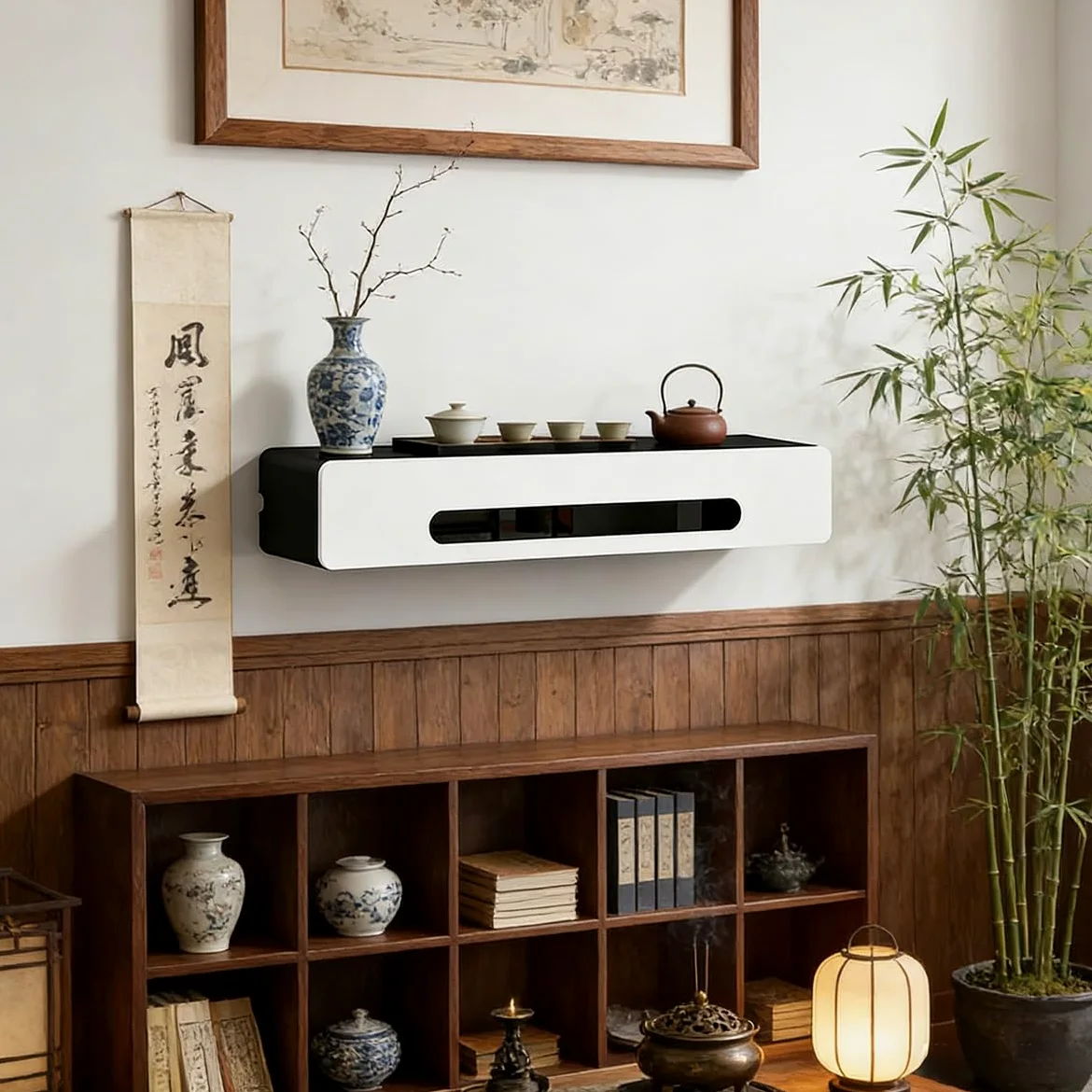 Cache Box Routeur Mural - Boîtier de Rangement en Bois pour Routeur, Câbles et Prises, Salon Chambre Bureau(White,23.6 * 7.9 * 6.3in)