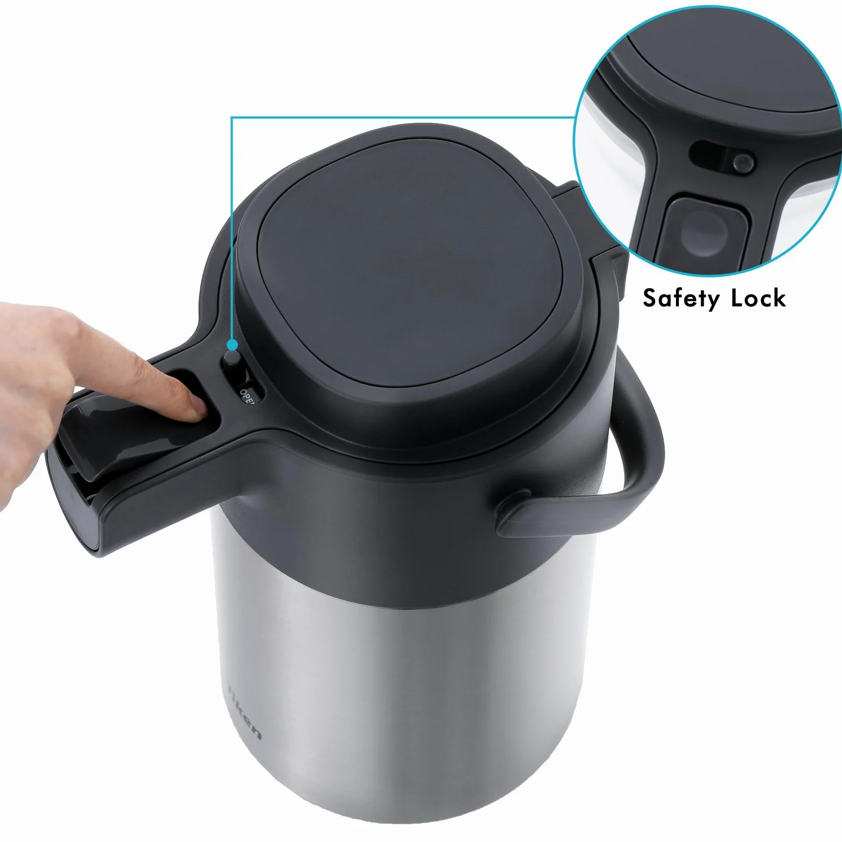 Tiken Distributeur de Café à Pompe Airpot - Carafe Isotherme 4L pour Boissons Chaudes - Thermos à Café en Acier Inoxydable