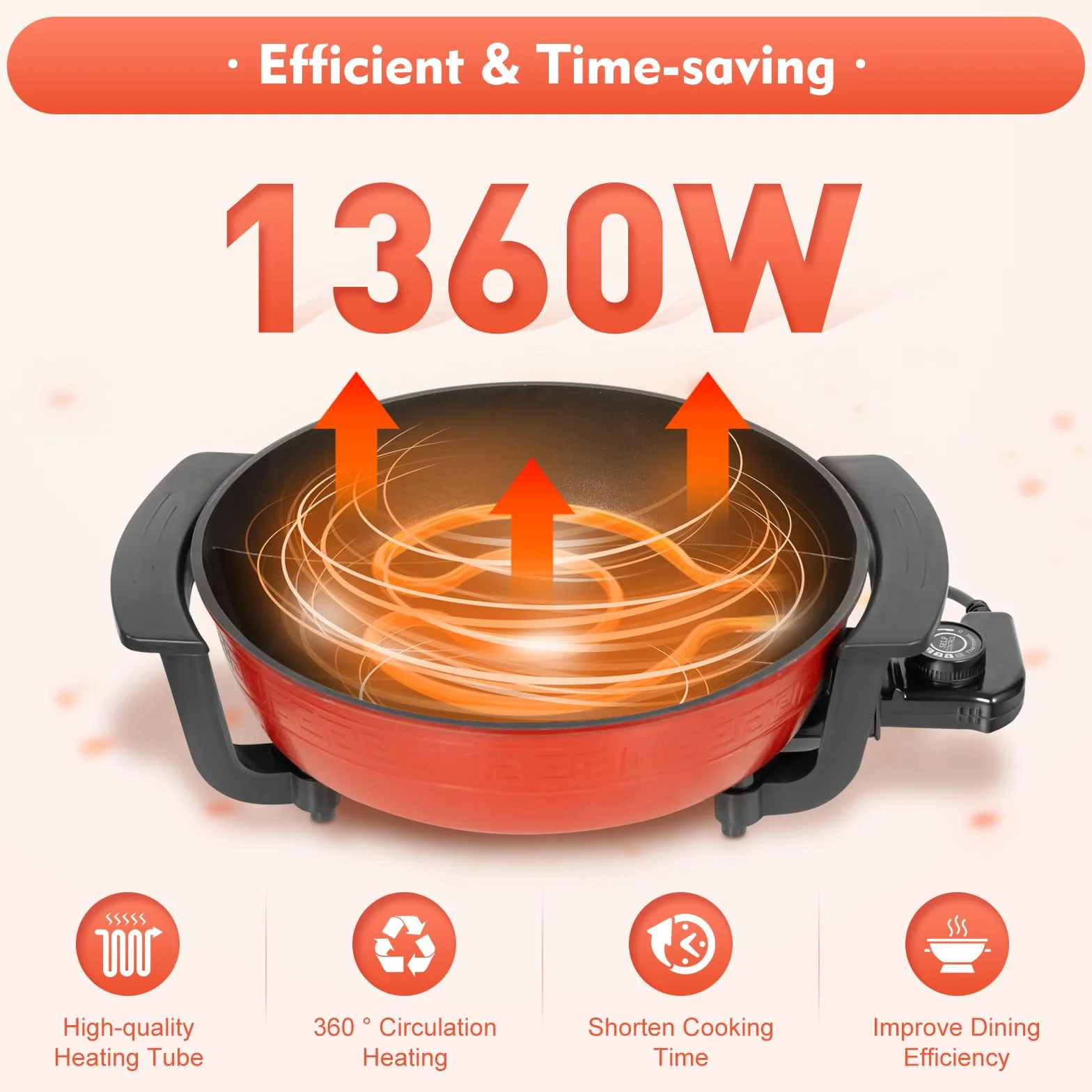 Shabu - Casserole électrique - 6 l - Casserole chaude Yin Yang Hotpot multifonction avec cloison et couvercle - Pour la maison, les fêtes, les réunions de famille - 1360 W - 30 cm - Rouge