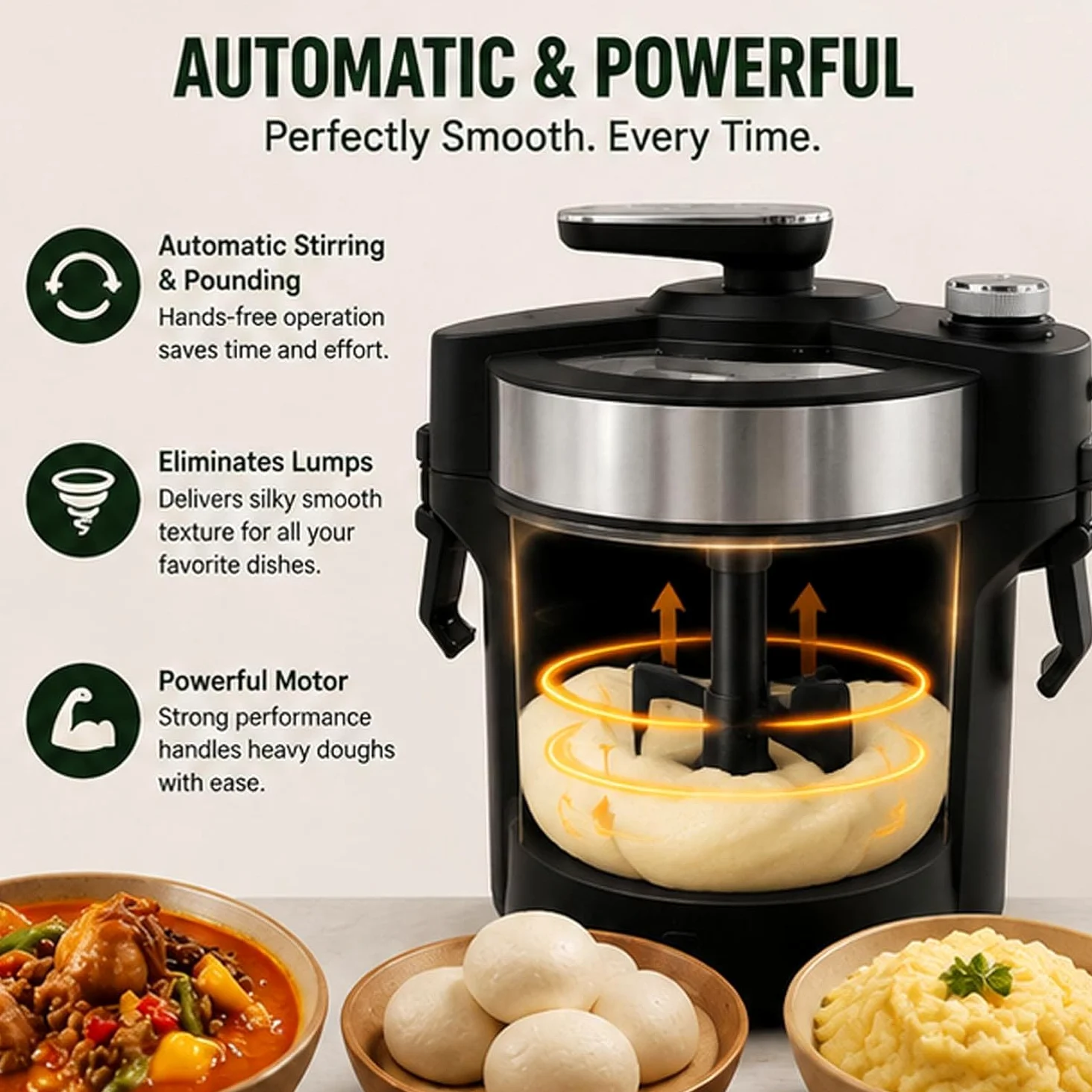 Machine automatique à avaler les aliments 6L Fufu Maker, Machine électrique à écraser l'igname, Machine de cuisson et de pilage 1000W, pour Fufu, Amala, Banku, nourriture africaine pour 5 à 6 personne