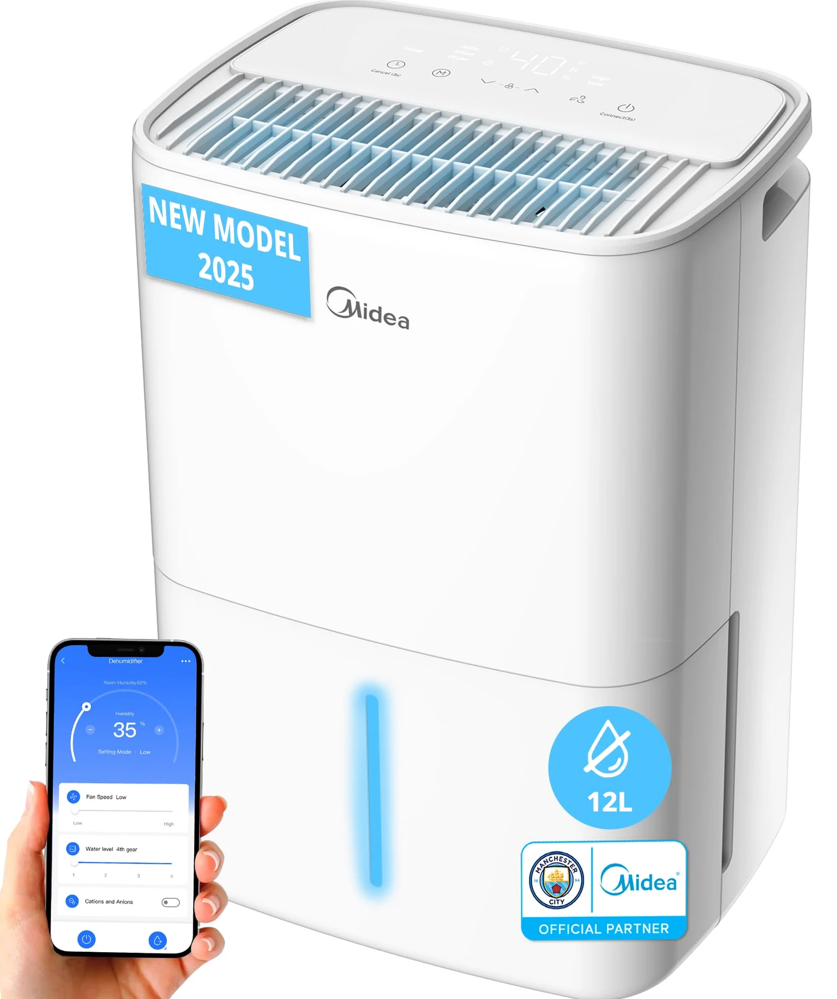 MIDEA Deshumidificateur d air Anti Moisissure 12L - Compresseur Intelligent et APP - Absorbeur d'humidité electrique - Séchage du Linge, Capteur d'humidité Auto et anti-condensation - Idéal pour 35m²