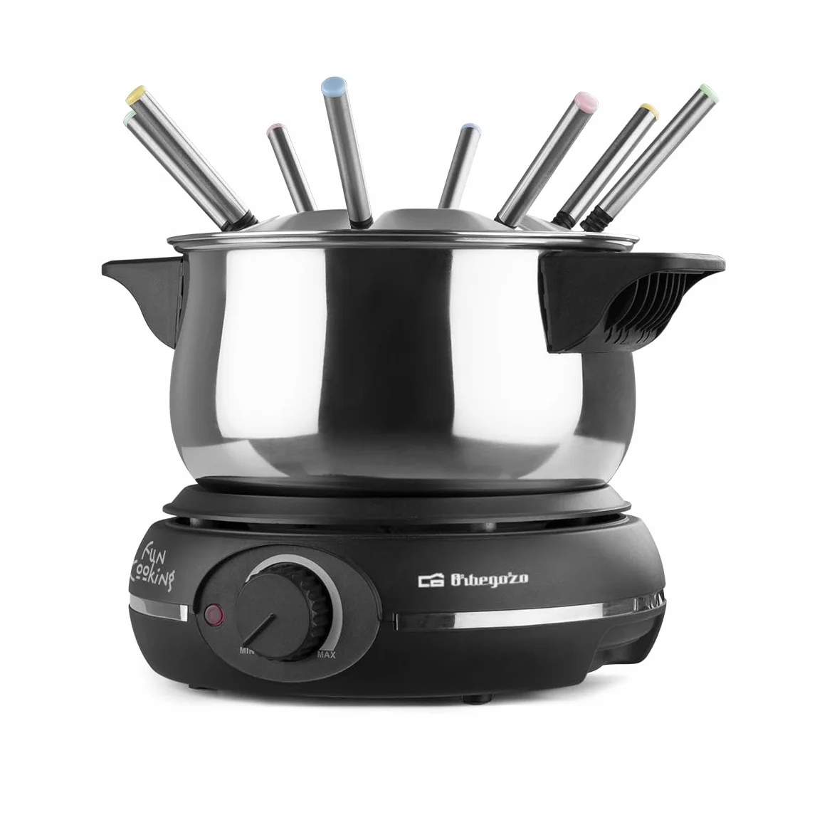 Orbegozo FDR 14 Fondue électrique pour 8 Personnes, 1,4 L, Fromage, Chocolat et Viande, régulateur de température, Couvercle Anti-éclaboussures, marmite Amovible en Acier Inoxydable, 1500 W
