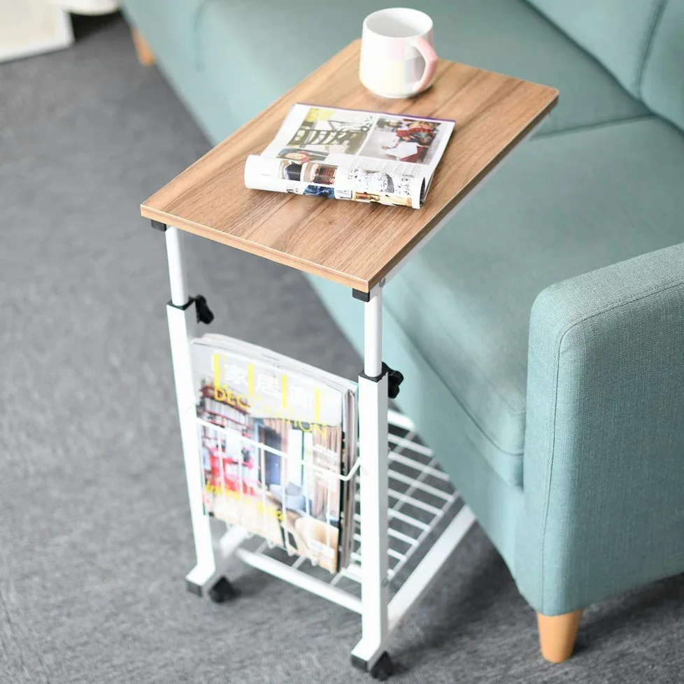 sogesfurniture Table d'appoint Bout de canapé Hauteur Réglable, Moderne Table Basse Table Roulant d'ordinateur Portable pour Canapé Lit, 48x30x56-76cm, Chêne BHEU-C6-OK