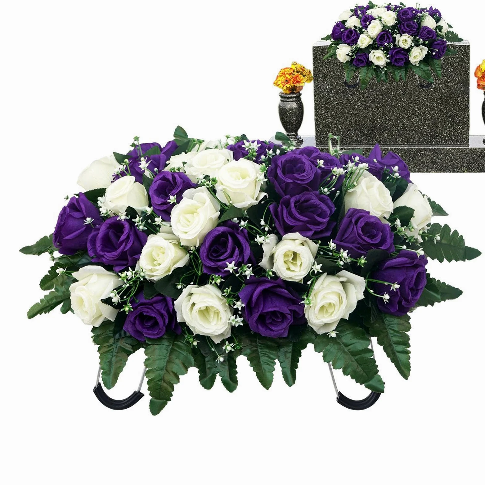 Coussin Funéraire pour Cimetière Fleurs Artificielles pour Extérieur, | Composition Florale pour Tombe Pour Fête des Mères, Fête des Pères,