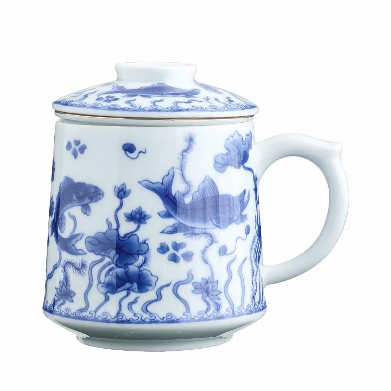 Tasse à thé Tasse à thé Tasse de séparation d'eau de thé Tasse à Eau de Filtre spéciale personnelle en céramique Bleue et Blanche Peinte à la Main Tasse à thé Tasses à thé réutilisables