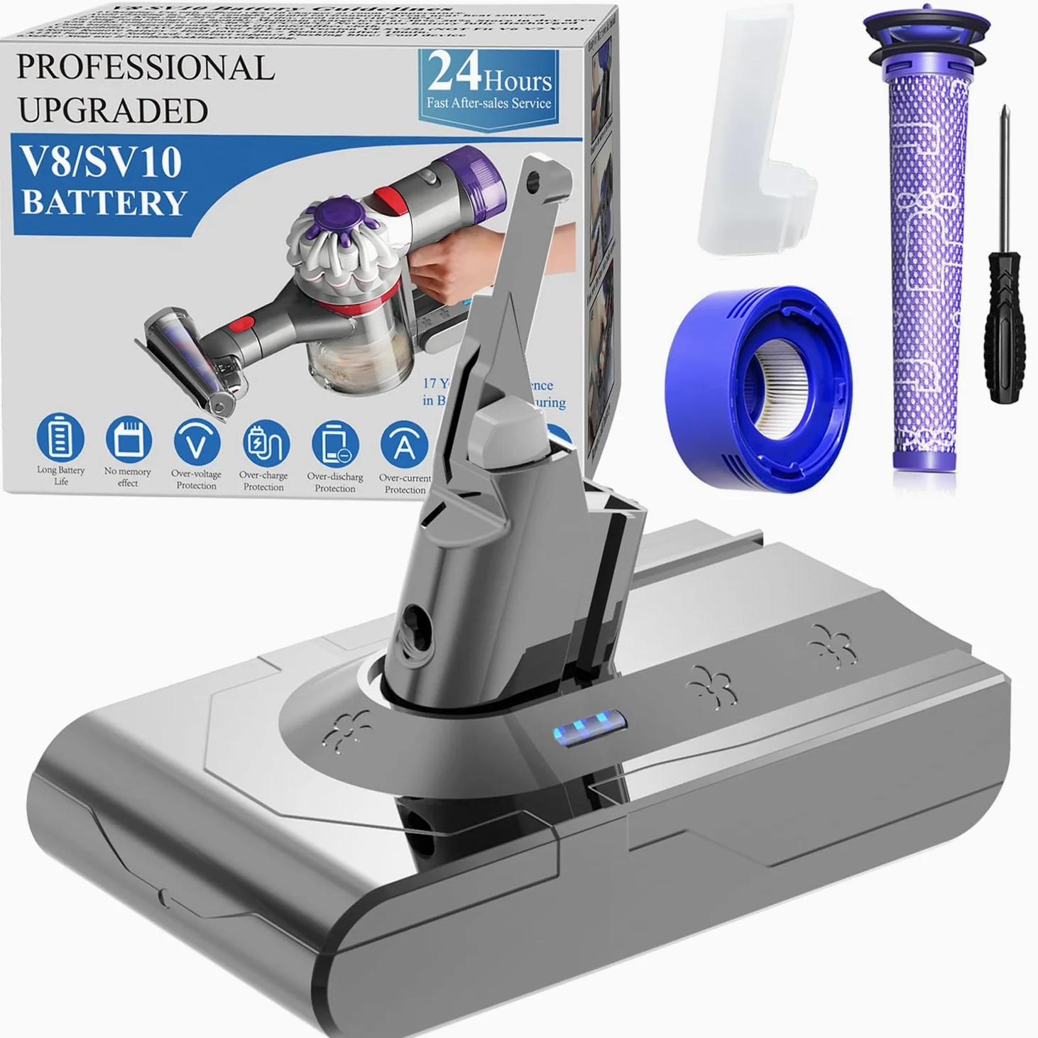 DTK Batterie pour Dyson V8 Batterie SV10 SV25 Compatible avec V8 Animal Absolute Fluffy Motorhead Trigger Car+Boat HEPA Slim 215681 avec 2 Filtres