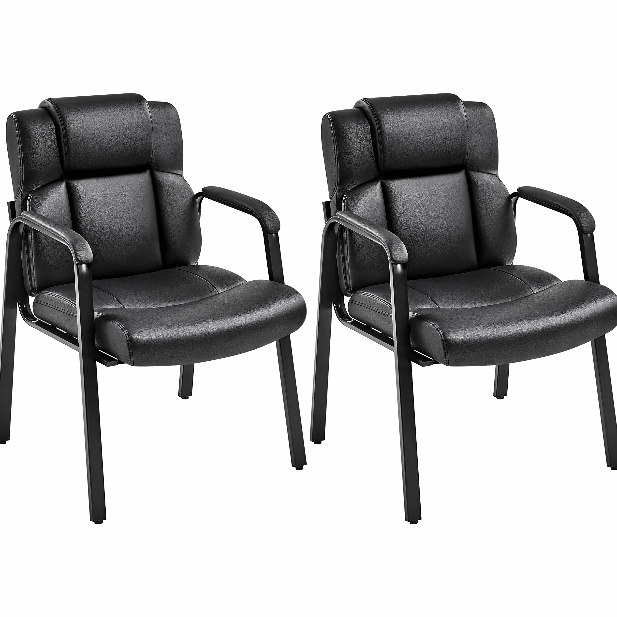 Yaheetech 2 chaises de Bureau invités de Luxe sans Roues pour réunions de conférence et Salle d'attente visiteurs ergonomiques en Similicuir, portée 136 kg Noir