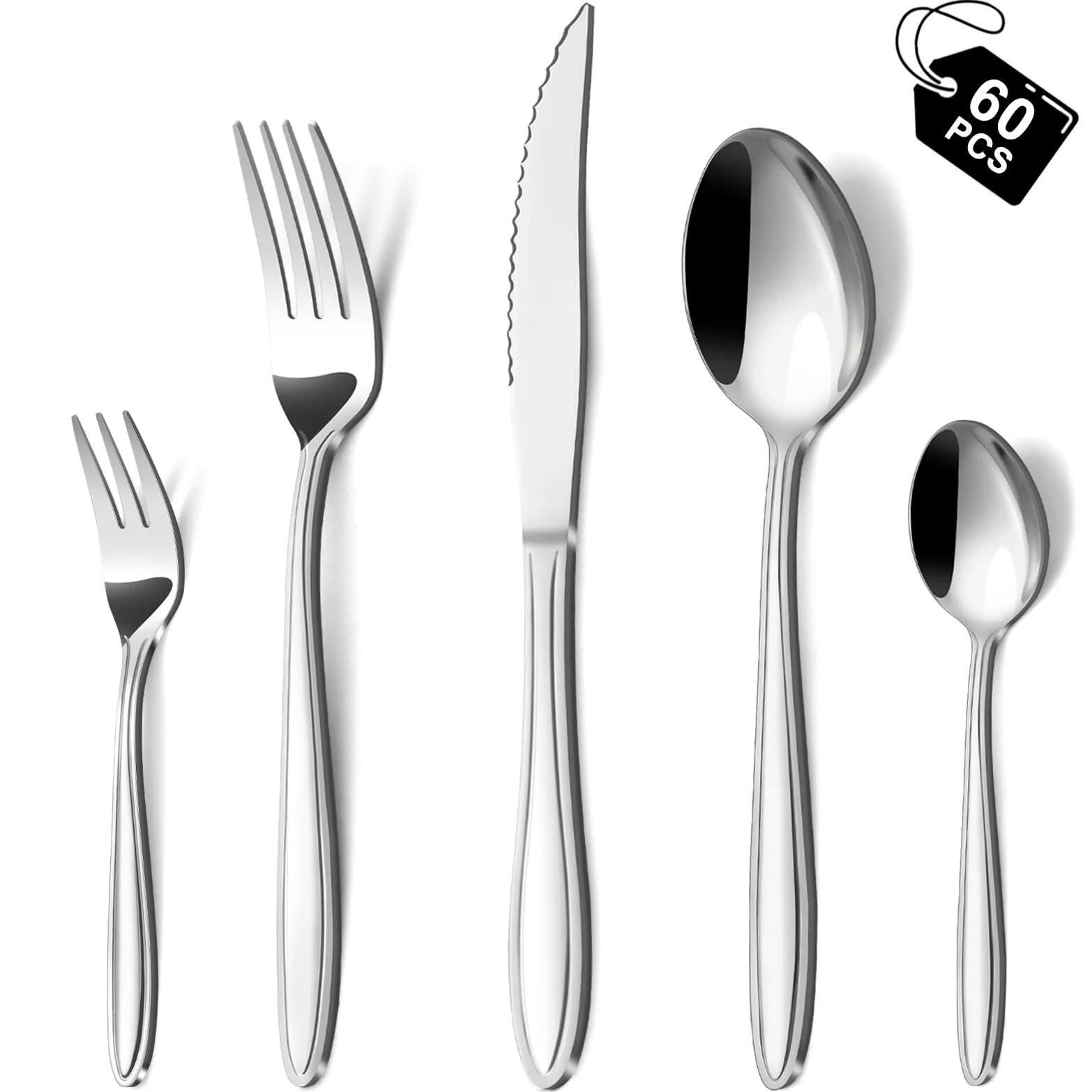Hunnycook couverts de table 12 personnes, acier inoxydable couverts avec poignée lignée, ensemble de couverts élégant pour maison, restaurant, passent au lave-vaisselle