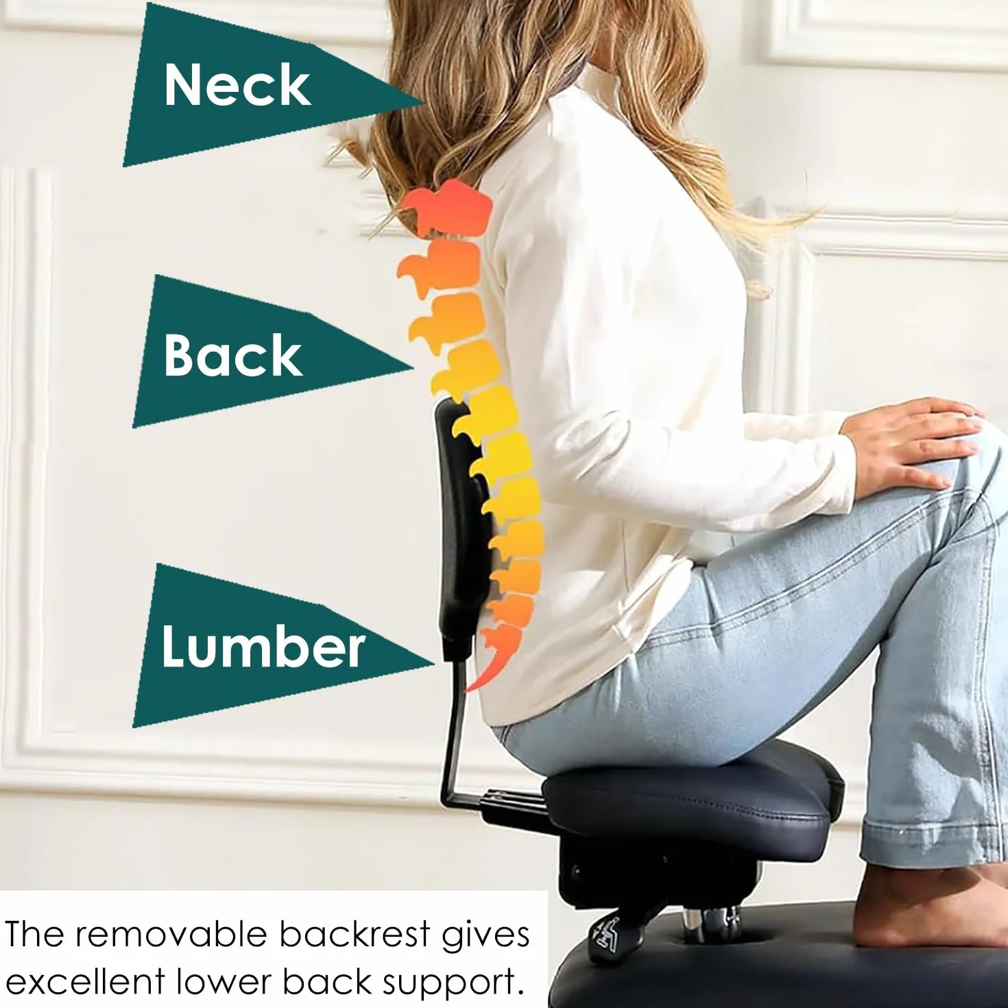 Siege Assis Genoux Chaise de Bureau à Jambes Croisées avec Roues, Chaise Ergonomique de Yoga et Méditation ( Blanc )