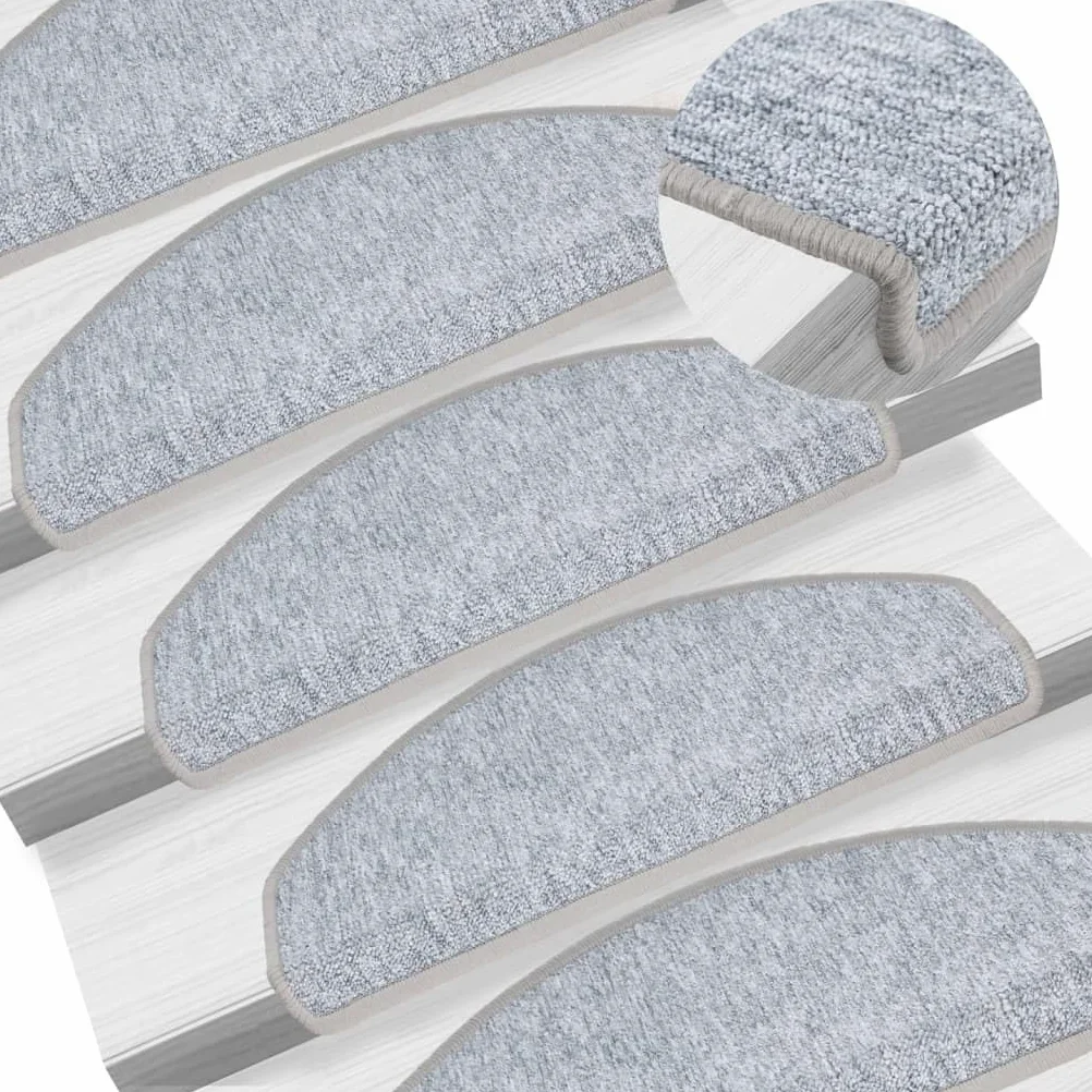 vidaXL 15x Tapis d'Escalier Tapis de Marche d'Escalier Protection d'Escalier Surface Antidérapante Intérieur Maison Gris Clair 65x24x4 cm