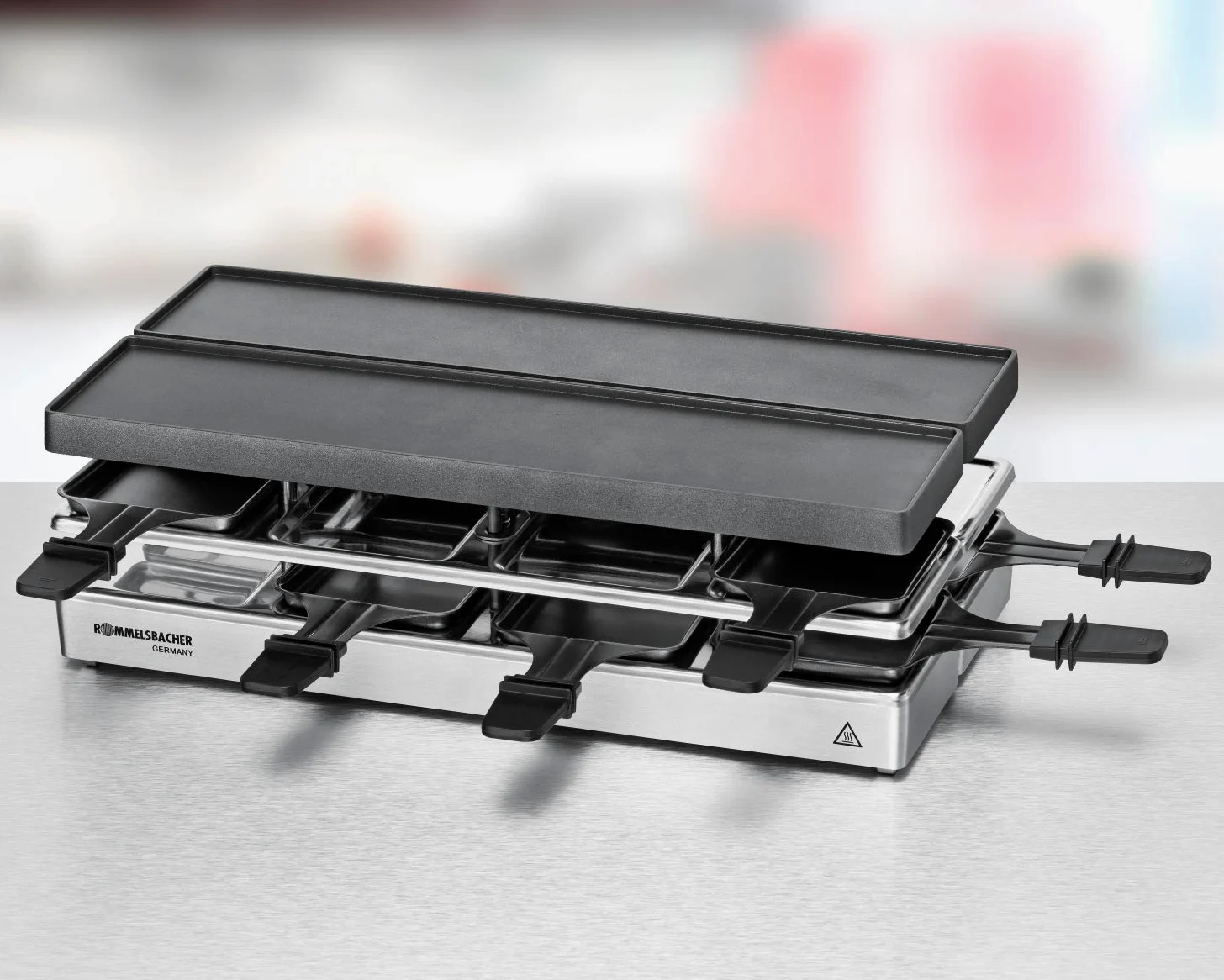 ROMMELSBACHER RC 1600 Fun for 4+4 Appareil à raclette (barbecue de table, pour 8 personnes, extensible, parking, plaque de cuisson en aluminium moulé sous pression avec revêtement antiadhésif Xylan