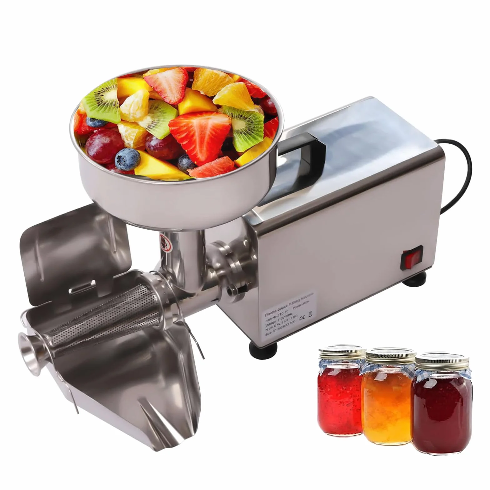 Passoire à tomates électrique – Presse alimentaire commerciale en acier inoxydable 450 W pour machine à sauce tomate, fraise, myrtille
