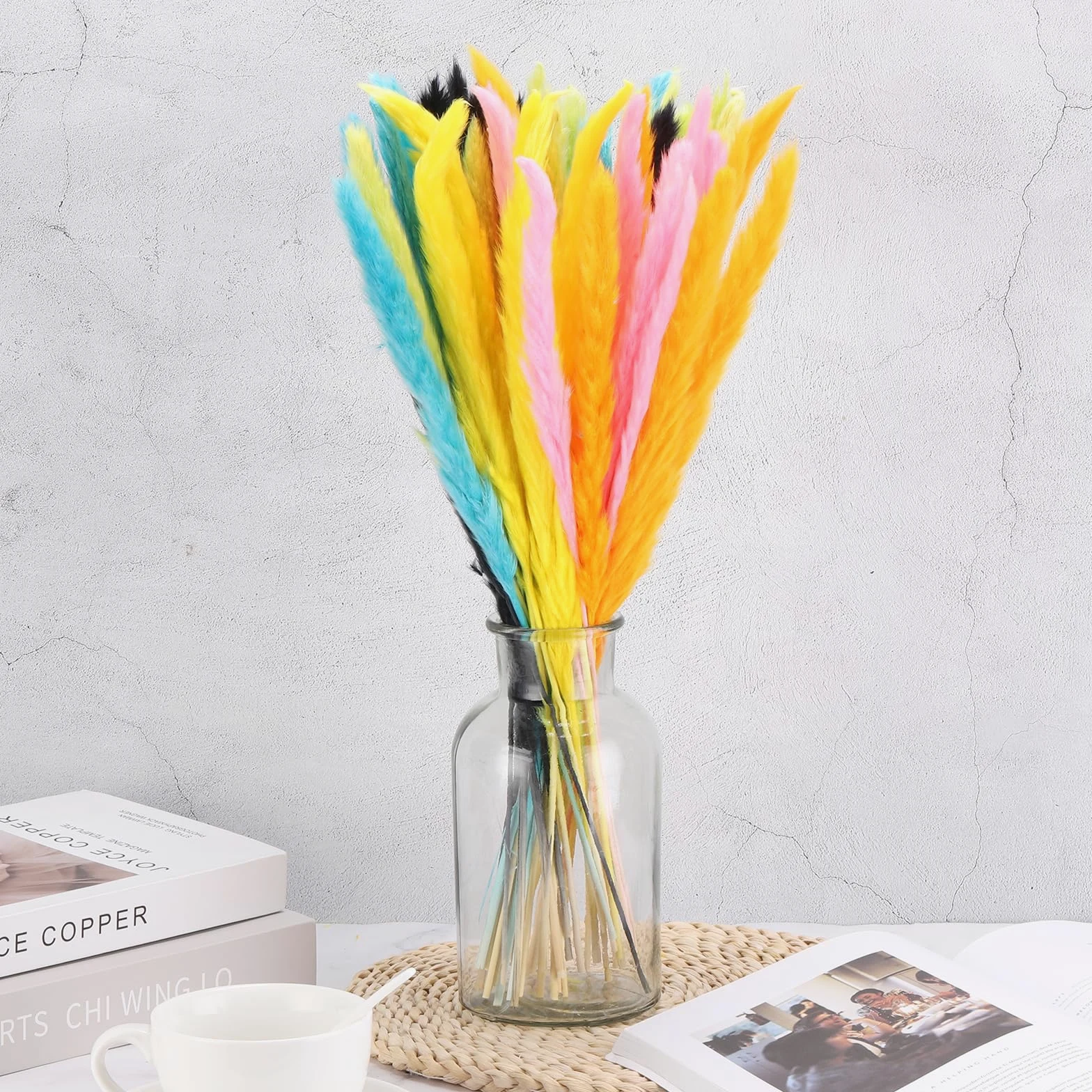QUARKZMAN 30PCS Herbe De Pampa Noire ornementation, 17 inch Fausse Herbe De Pampa Fleurs Séchées Arrangement Et Remplisseur De Vase pour Maison Mariage Fête Décorations