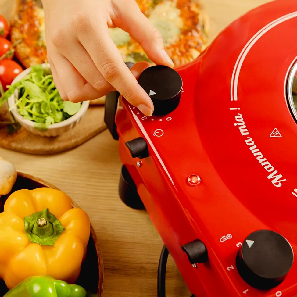 Cecotec four-gril électrique pour pizza Fun Pizza&Co Mamma Mía Vista, 1200 W, minuteur 15 minutes, température maximale de 420ºC en 3 minutes, fenêtre de visualisation, plaque de pierre.