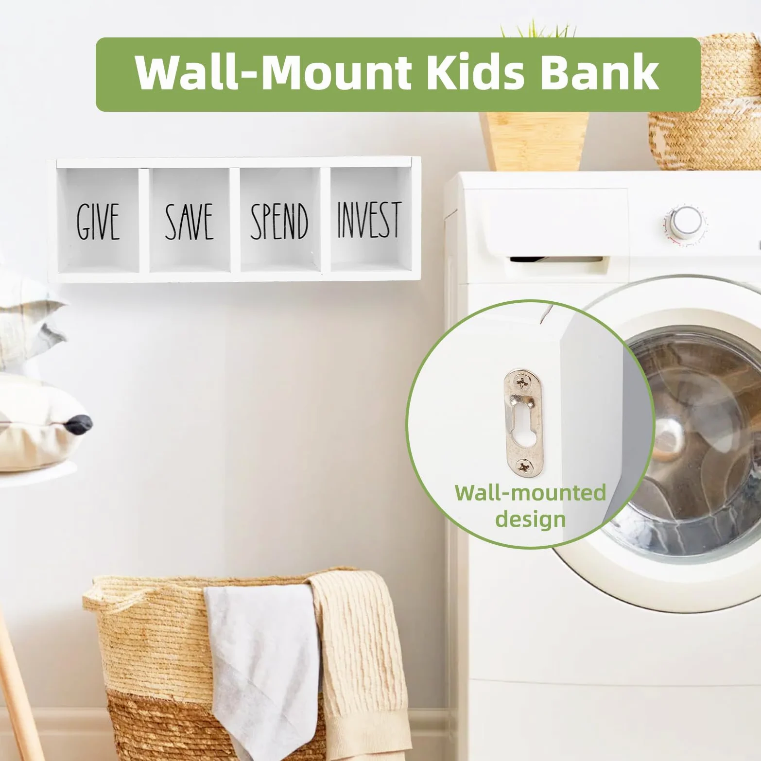 Tirelire en bois pour enfants, dépenses, économiser, donner et investir de l'argent visualisée pour pièces de monnaie et argent liquide pour enfants, garçons, filles, adultes (comptoir et