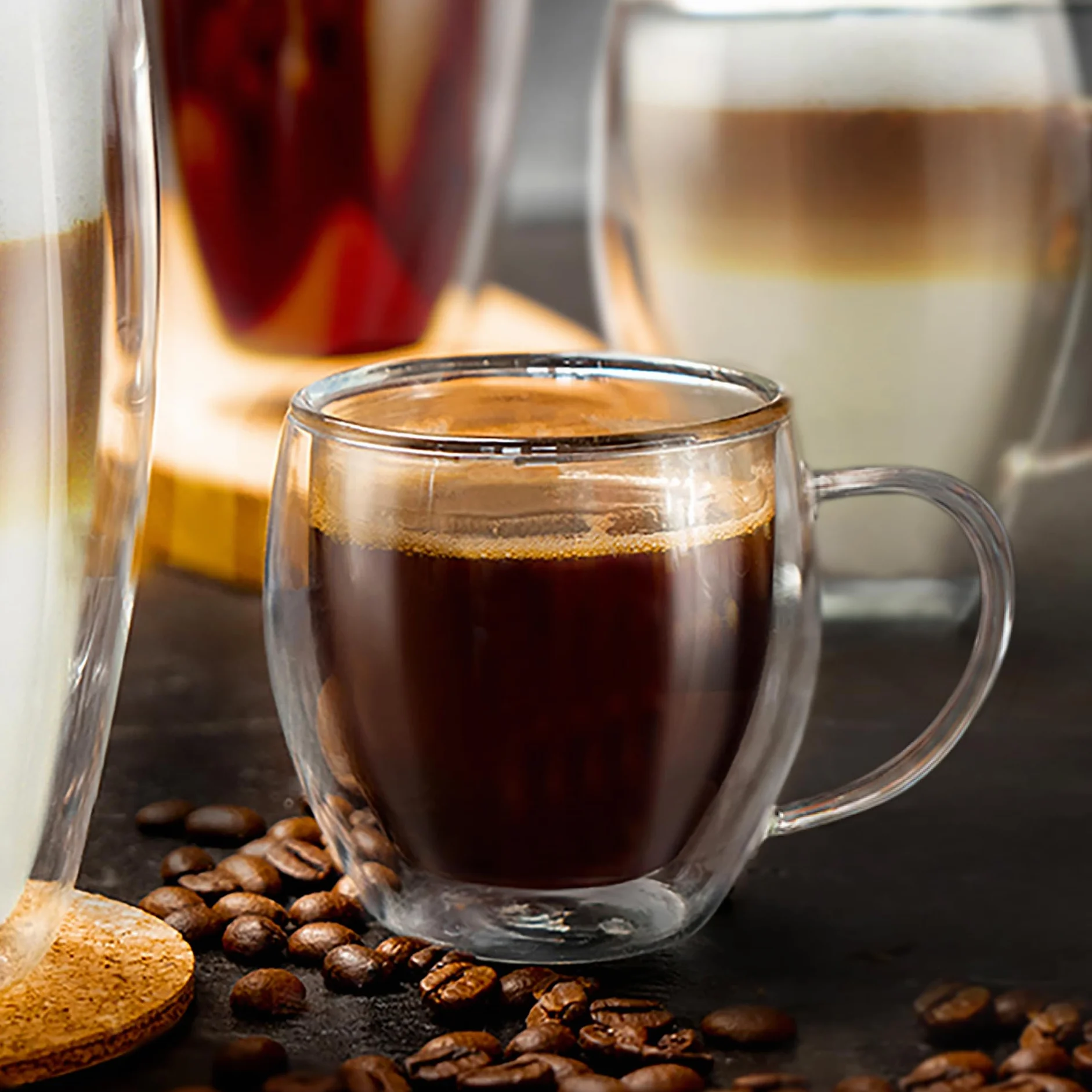 Creano Verre Double Paroi Espresso avec Anse 100 ml – Modèle Haut Isolant en Verre Borosilicate pour Boissons Chaudes et Froides – lot de 6 verres