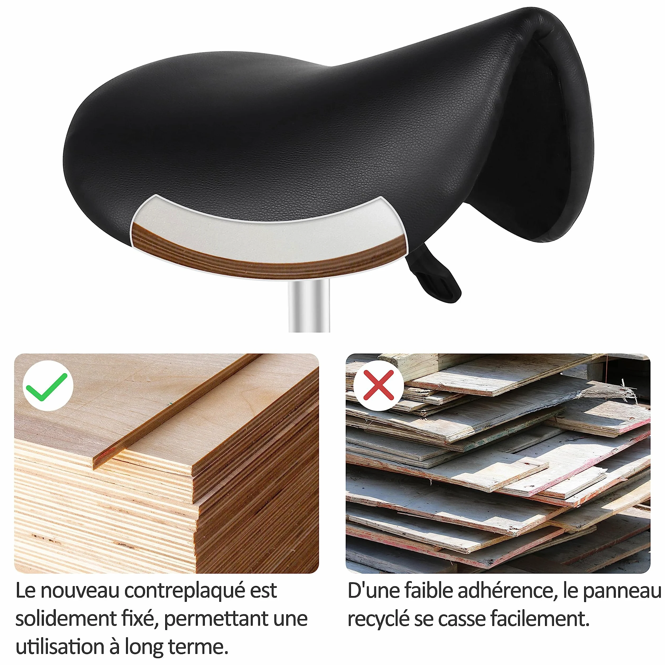 Yaheetech Tabouret roulettes Professionnel PU Tabouret Ergonomique Selle De Cheval Anti Mal De Dos à roulettes Pivotantes Hauteur Réglable 45,5-60 cm Noir