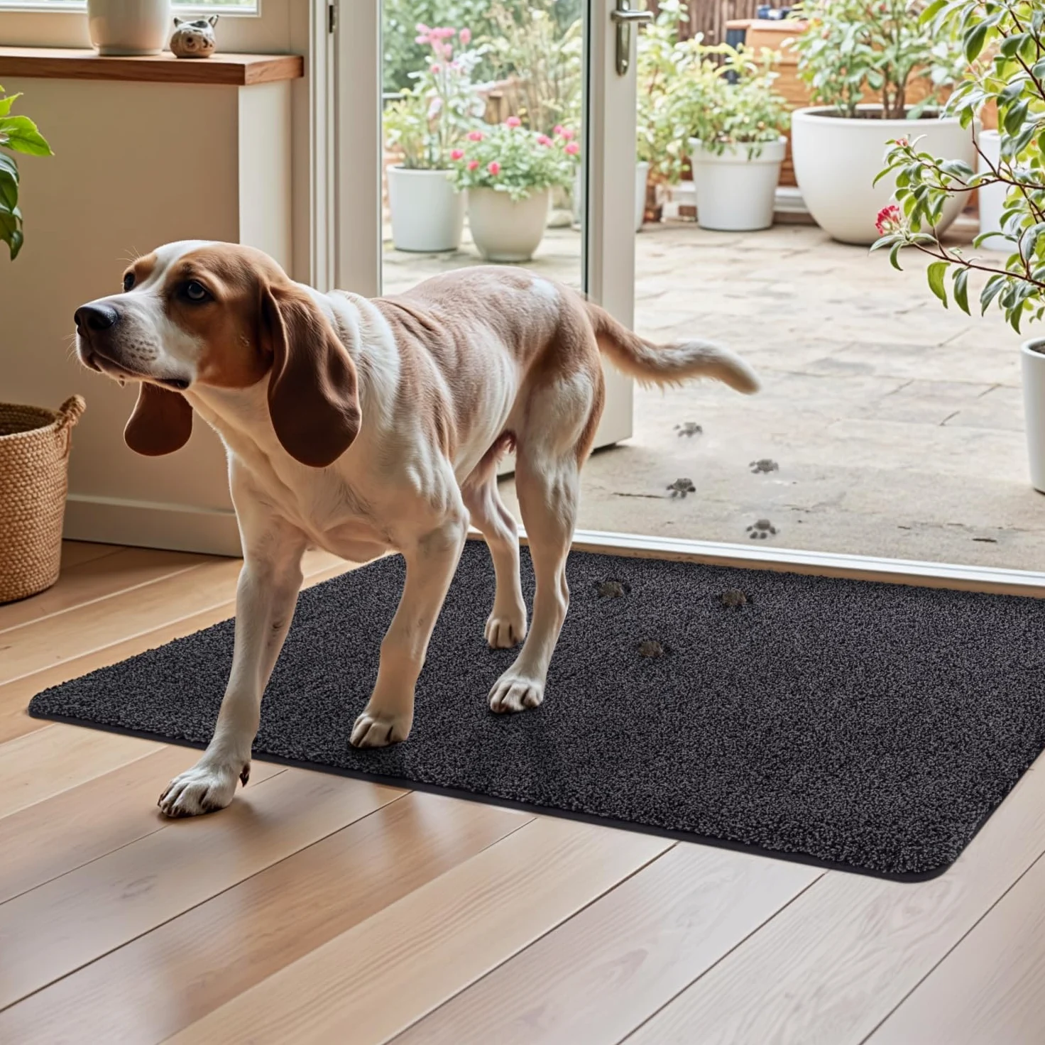 DEXI Paillasson Interieur Entree 60 x 90 cm, Tapis d'Entrée Antidérapant Lavable en Machine, Tapis de Sol avec Microfibres Douces Absorbantes pour Entrée, Couloir, Chien, Noir-Gris