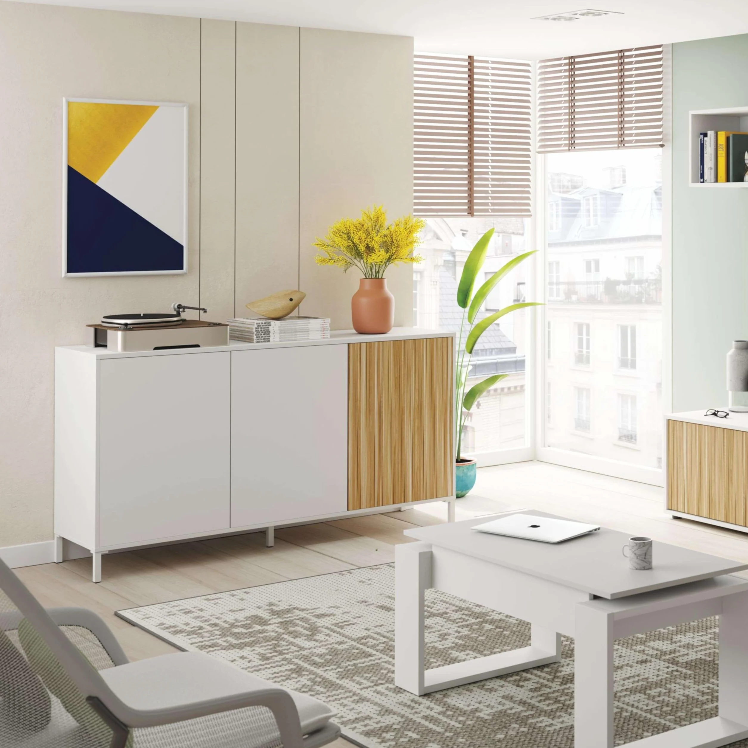 Habitdesign Modèle Ethna Buffet pour salon « Artik » et naturel Style moderne 154 x 74 x 40 cm