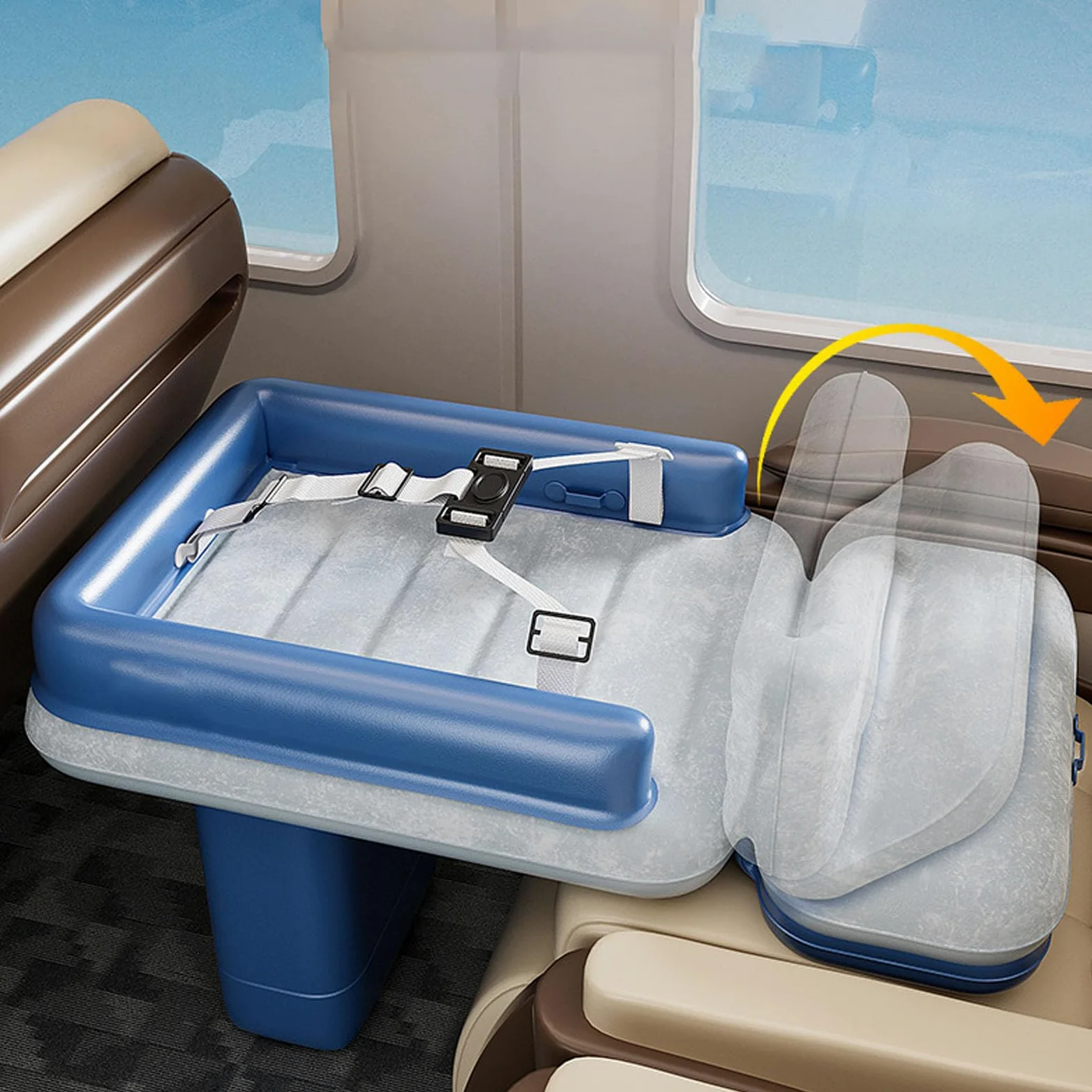 Lit Gonflable de Voyage avec Coussin épais, Bleu | Extension de siège arrière de voiture d'avion, matelas de couchage de voyage pour enfants en bas âge, sac de transport