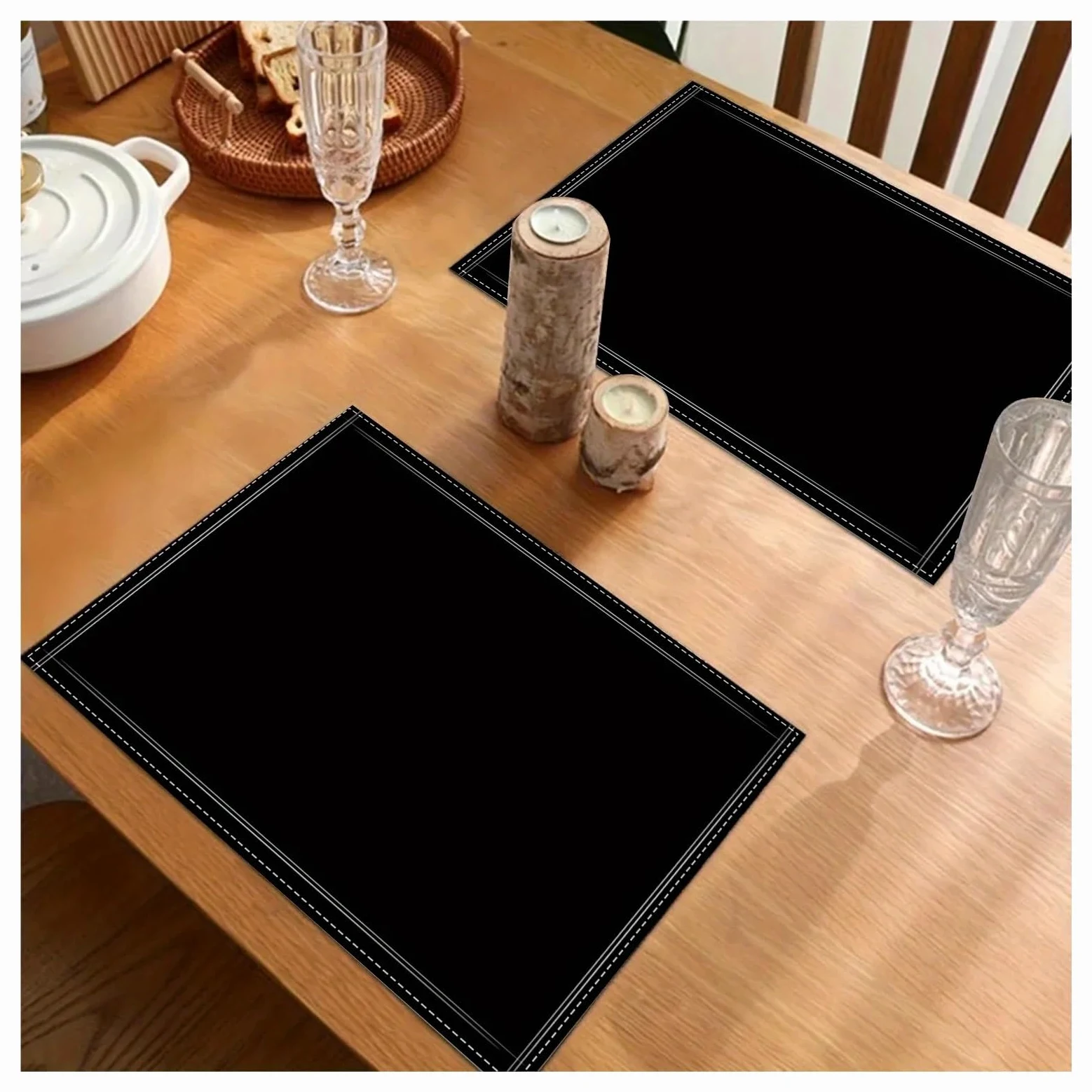 Napperon en Lin Noir Pur 4/6 pièces, Tapis de Table, Cuisine Salle à Manger, décoration la Maison(4PC 30X45CM)