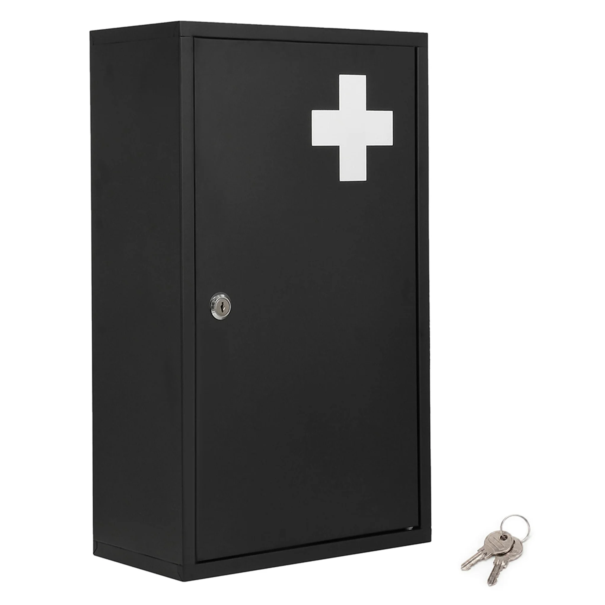 Spetebo Armoire à pharmacie en métal - 50 x 30 cm - Verrouillable - Avec 2 clés - Noir - Armoire à pharmacie avec 3 compartiments - Armoire à pharmacie à domicile