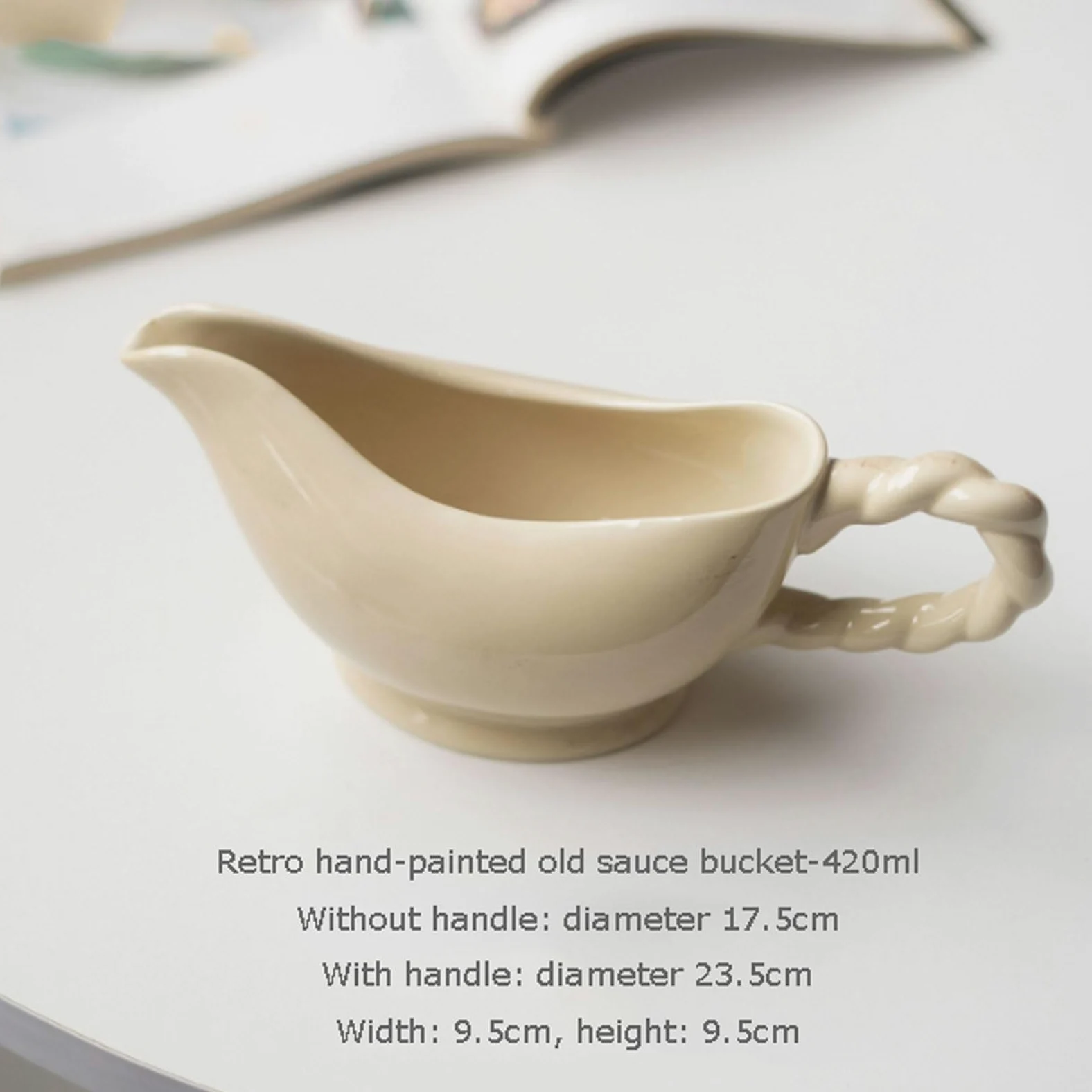 MRKU Pot à Lait, saucière, Verre à Eau, pichet, crémier, Distributeur de café, Sucre, Sauce, Seau en céramique rétro Peint à la Main – 420 ML, Steak Style Western