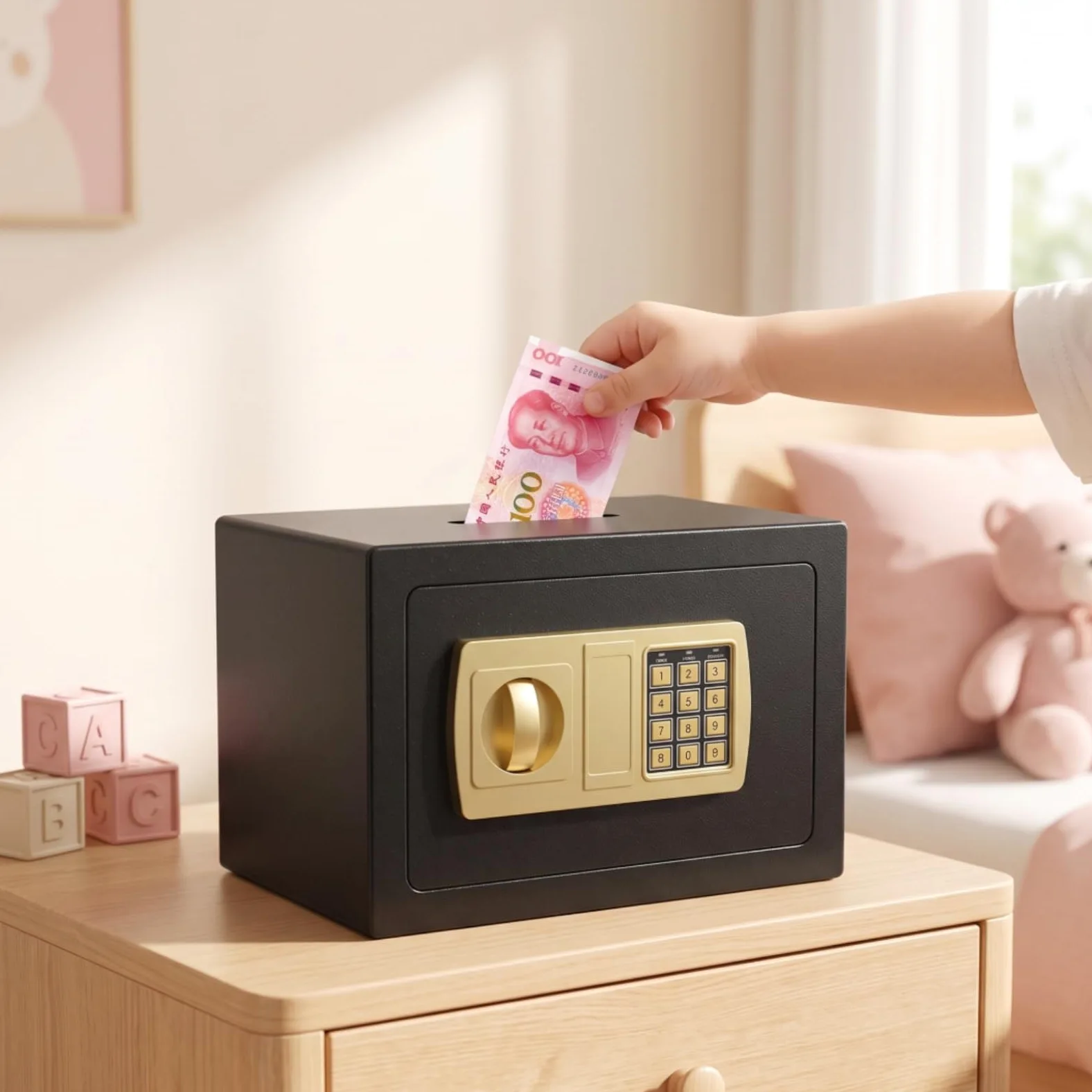Tirelire Coffre-Fort Métallique Mini Coffre-Fort Sécurisé Caisse pour Enfants, 20E Noir, Modèle Standard sans Fente