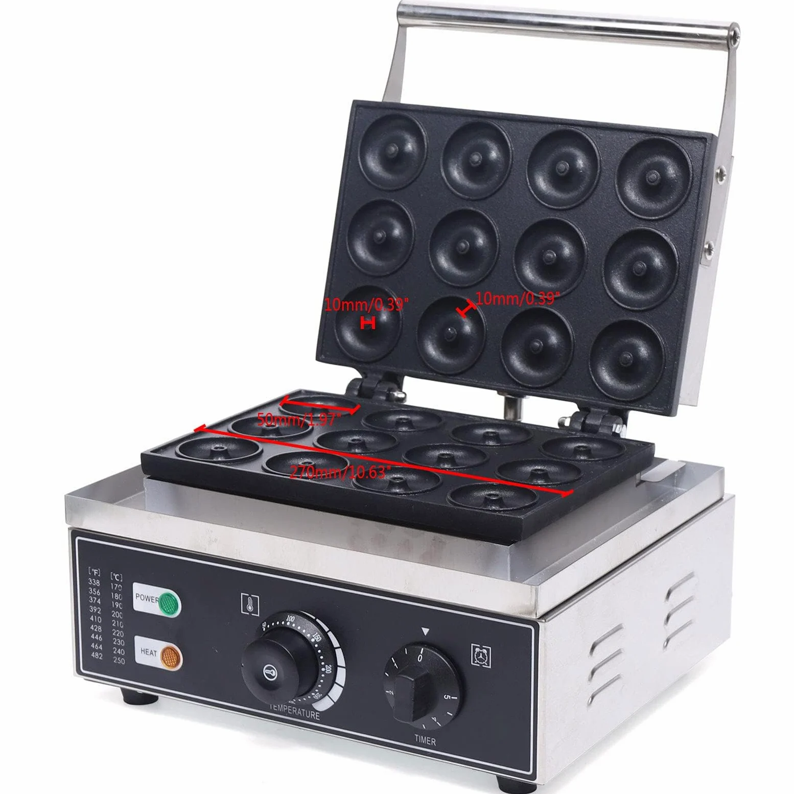 Machine à Donuts électrique Machine à Mini Beignets Gaufrier 12 Grille Waffle Maker Chauffage Double Face 220v 1500W