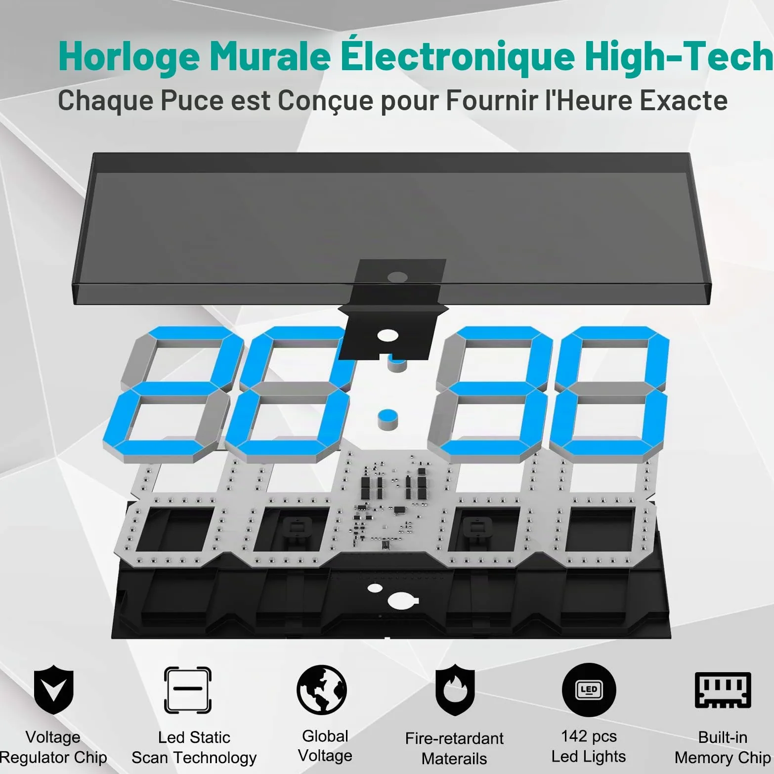CHKOSDA Horloge murale numérique à LED horloge murale surdimensionnée avec chiffres de 152 cm minuterie à rebours télécommandée variateur d'intensité grand calendrier et thermomètre (bleu glacial)
