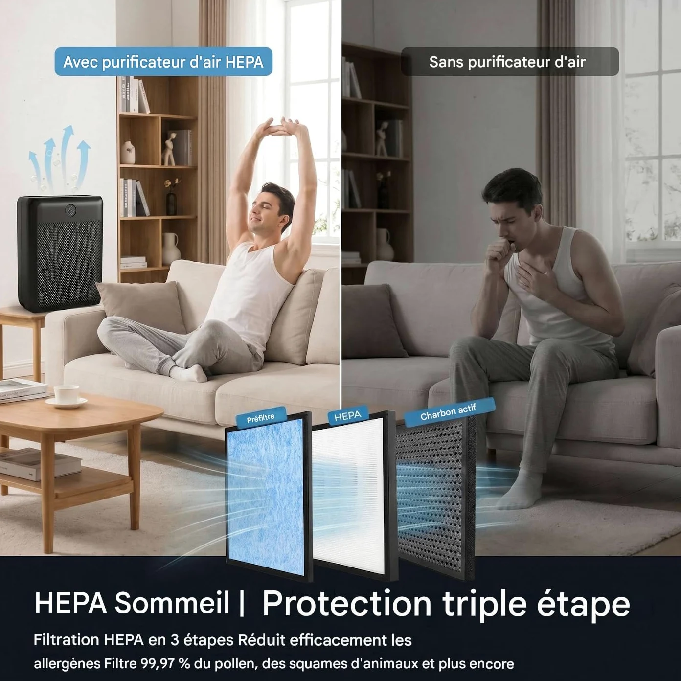 Slevoo Purificateur D'air Pour Grande Pièce À La Maison, Filtre HEPA Véritable H13 Et 3 Préfiltres Pour Chambre, Bureau, Salon, Couvre Jusqu'à 1991,3 Pi², CADR 326 M³/h, Noir Foncé