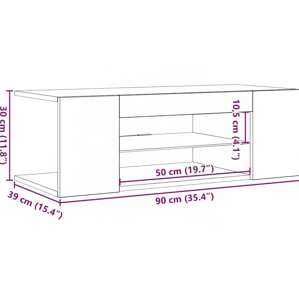 vidaXL Meuble TV avec lumières LED Gris béton 90x39x30 cm