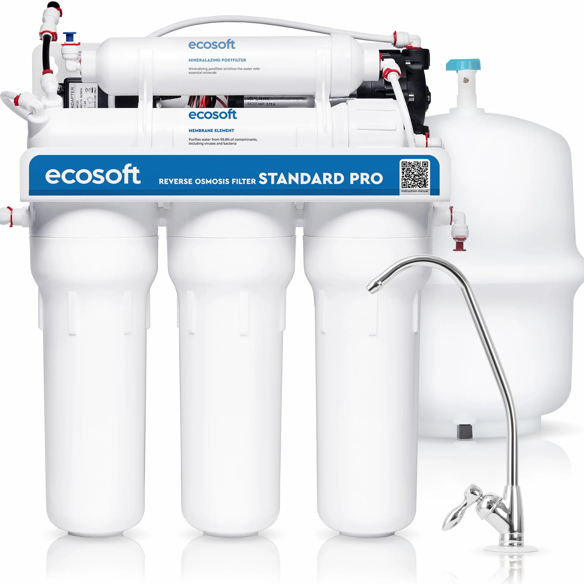 Ecosoft Standard Pro Filtre à osmose inverse - Avec pompe intégrée, purification efficace et installation facile