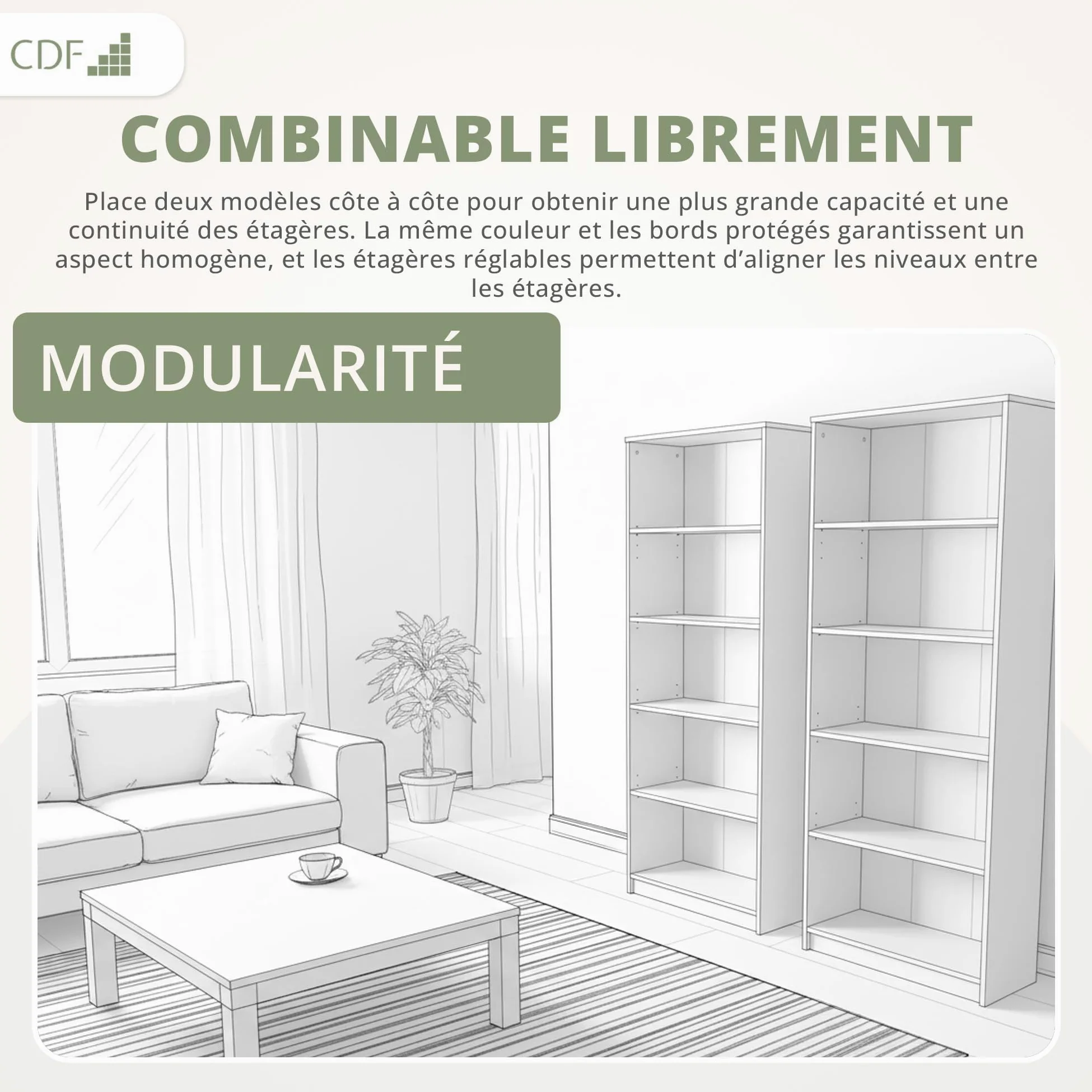 CDF Bibliothèque Ouverte Meuble à Case de Rangement avec Compartiments Colonne pour Bureau Salle à Manger Home Office Salon Livres Dossiers Décoration Chambre Modern Vertical - Blanc 60 cm